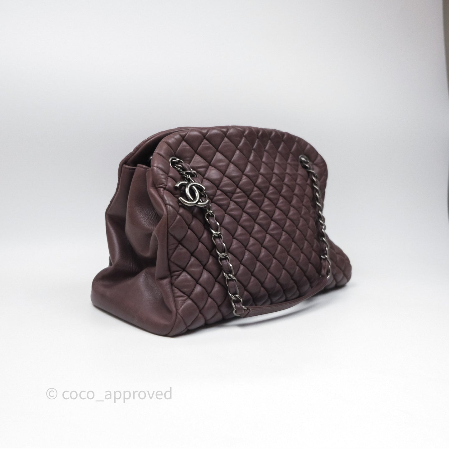 Chanel Large Mademoiselle Bowling Crumpled Calfskin Purple Ruthenium Hardware