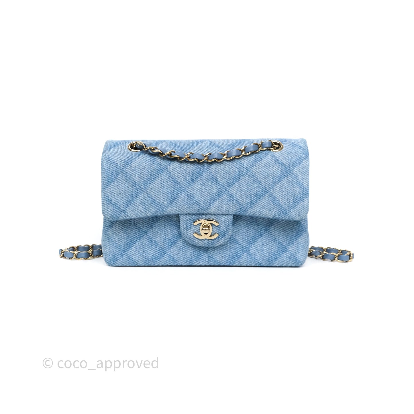 Chanel Small Double Flap Blue Printed Quilted Denim Gold Hardware