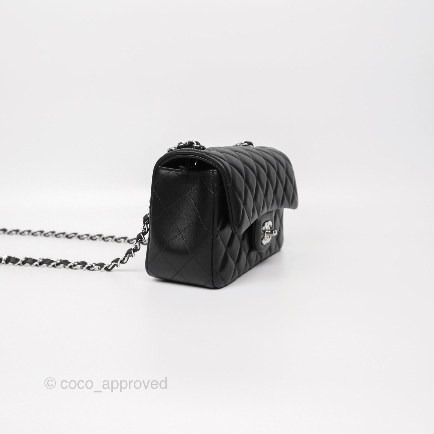 Chanel Quilted Mini Rectangular Flap Black Lambskin Silver Hardware