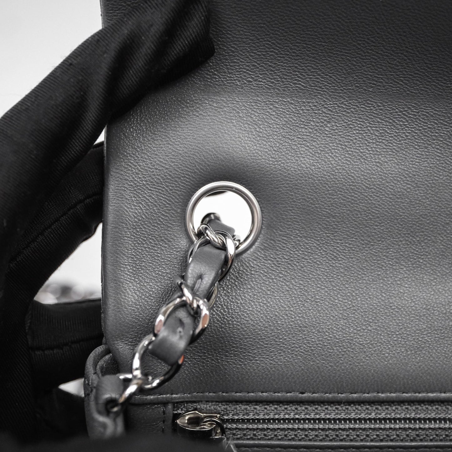 Chanel Quilted Mini Rectangular Dark Grey Lambskin Silver Hardware