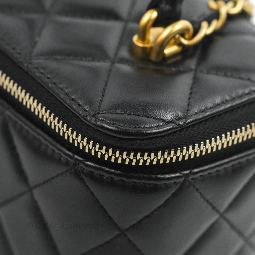 Chanel Vanity Rectangular Top Handle Black Lambskin Gold Hardware