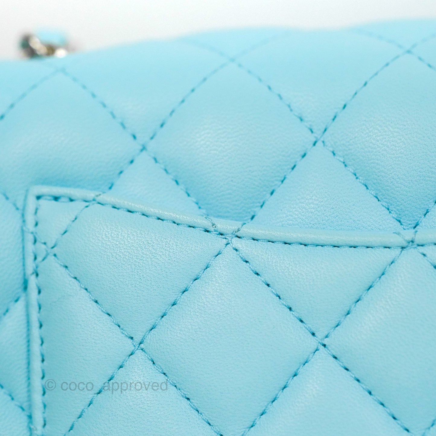 Chanel Quilted Mini Rectangular Flap Neon Blue Lambskin Silver Hardware 21S