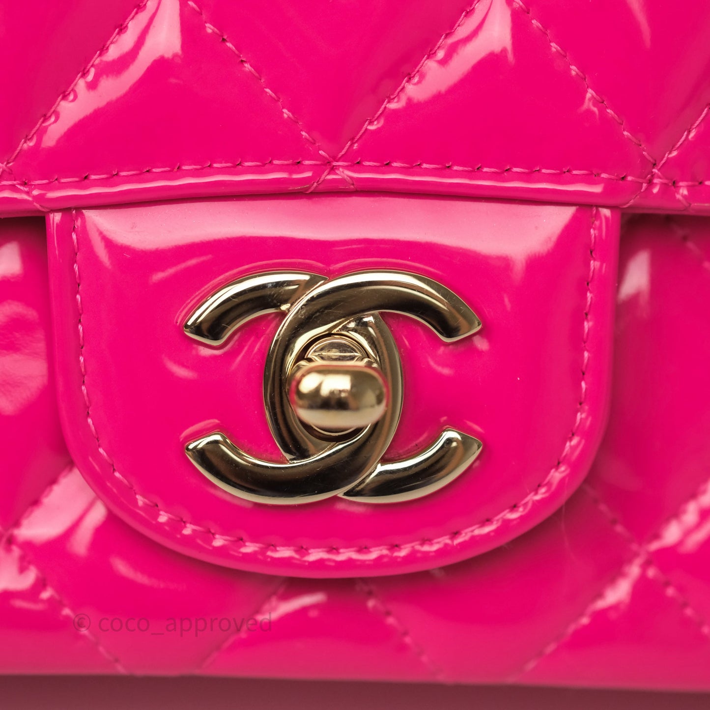 Chanel Quilted Mini Rectangular Flap Neo Pink Patent Gold Hardware