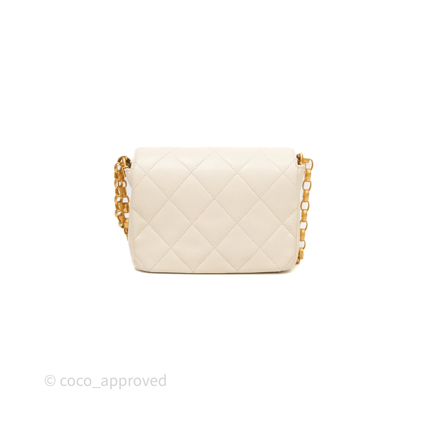 Chanel Flap with Coin Charm Ivory White Lambskin Aged Gold Hardware