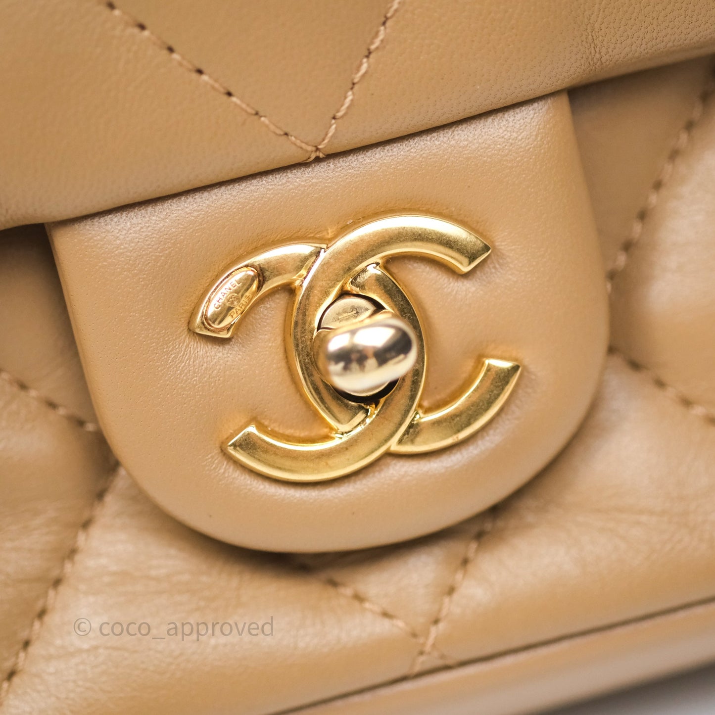 Chanel Mini Flap Bag With Heart CC Charm Dark Beige Lambskin Aged Gold Hardware