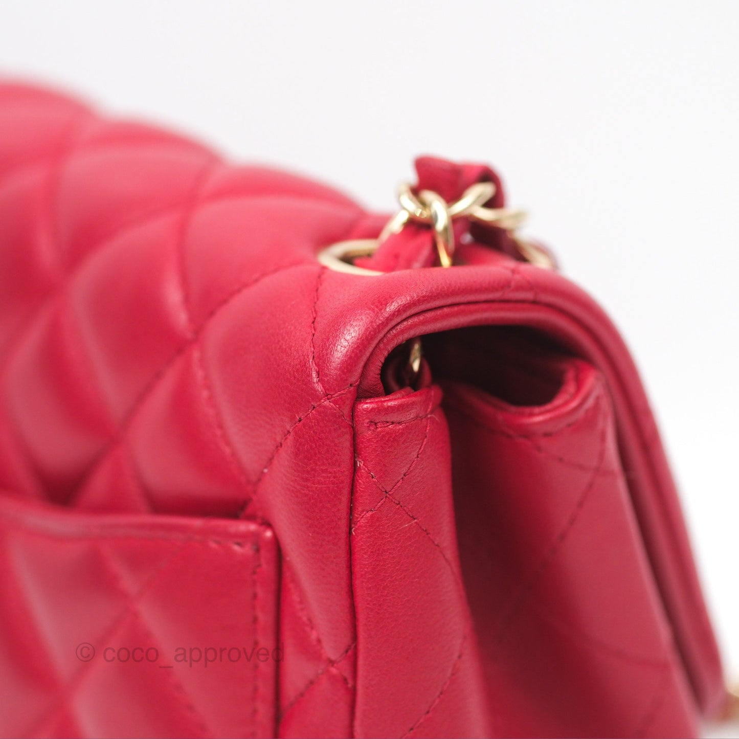 Chanel Mini Square Flap Red Lambskin Light Gold Hardware