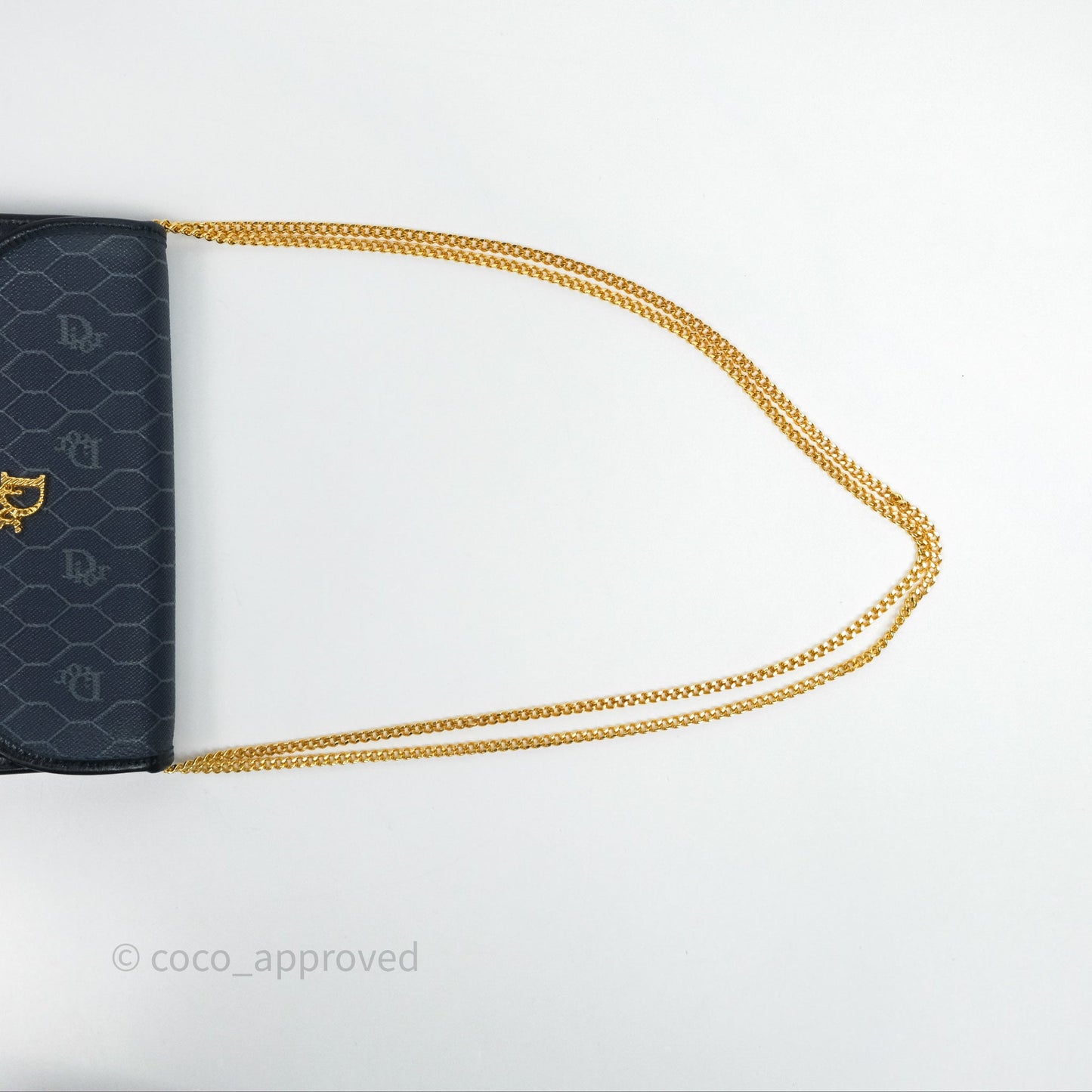 Christian Dior Vintage Honeycomb Flap Bag Navy Gold Hardware