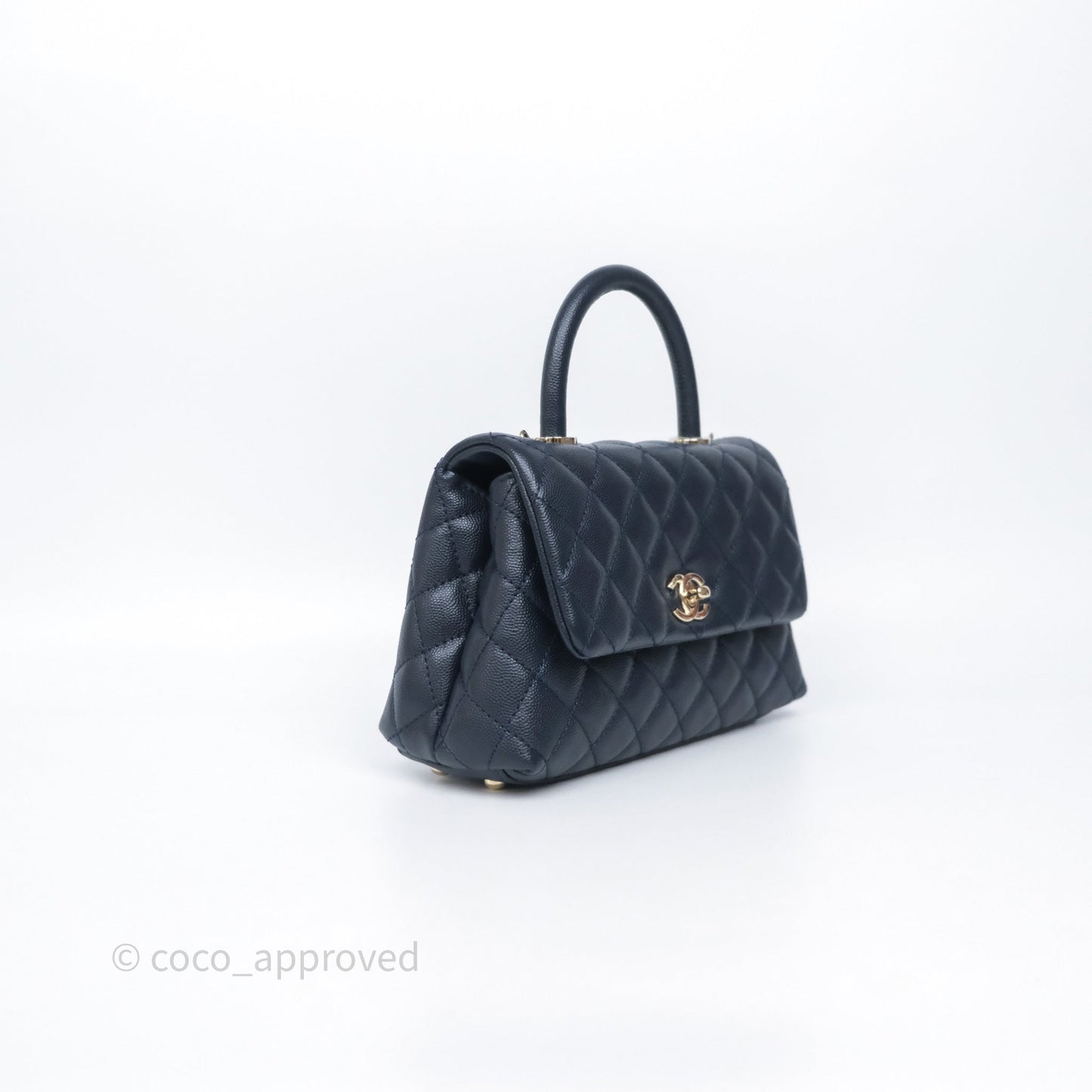 Chanel Small Coco Handle Navy Caviar Light Gold Hardware