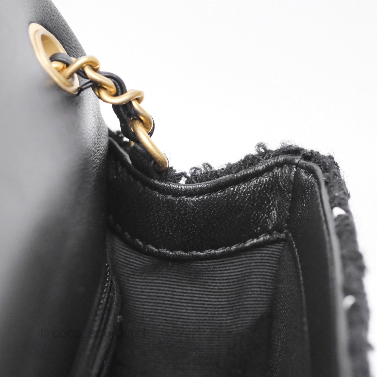 Chanel Pearl Crush Mini Rectangular Grid Black White Tweed Aged Gold Hardware