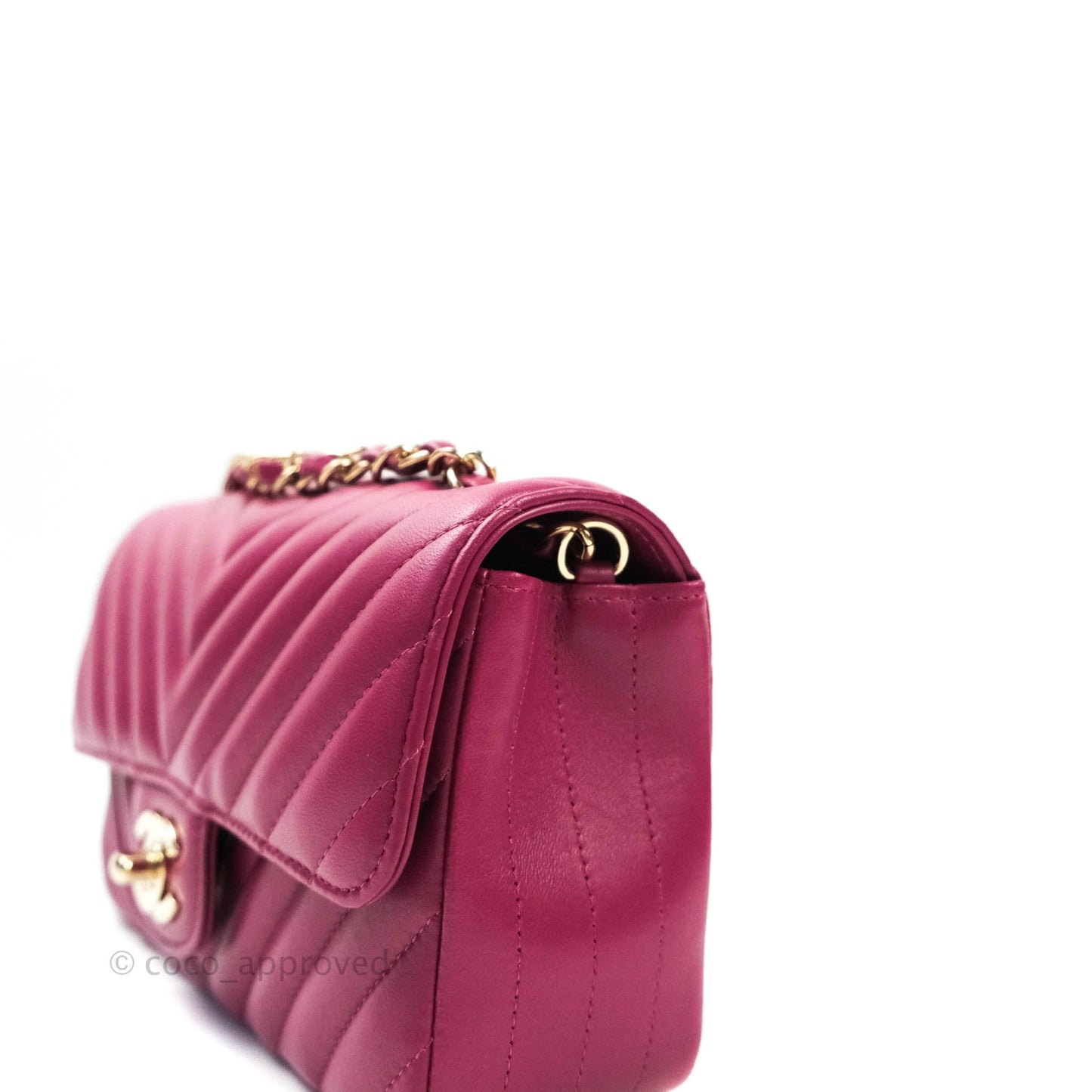 Chanel Chevron Mini Rectangular Lambskin Flap Dark Pink Gold Hardware