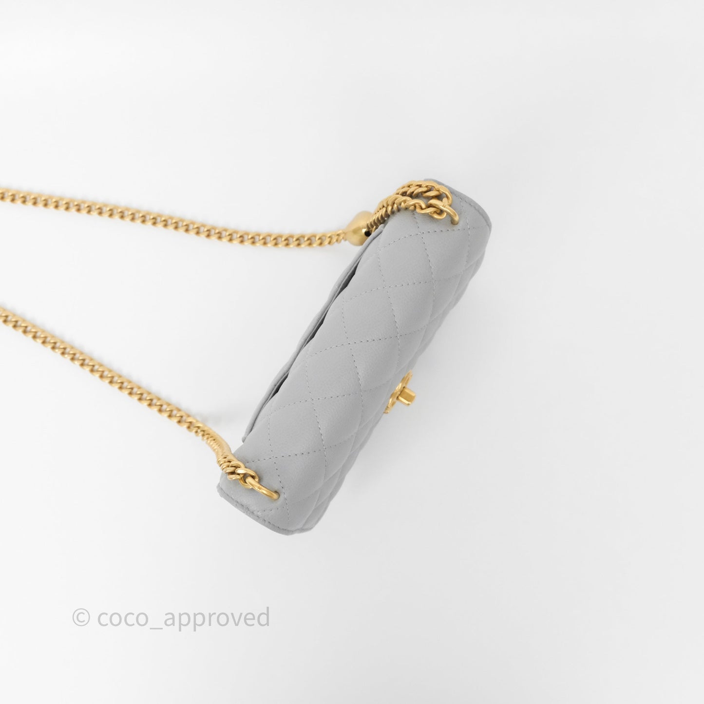 Chanel Heart Adjustable Chain WOC Grey Caviar Aged Gold Hardware