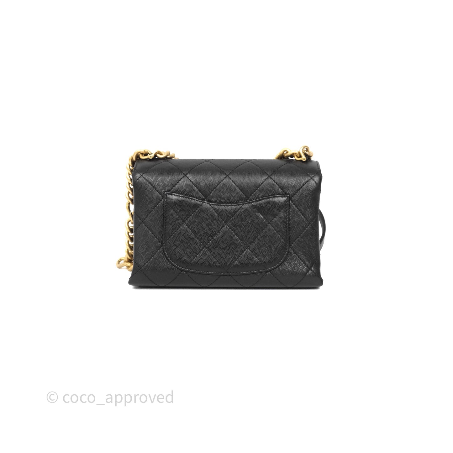 Chanel Mini Bracelet On Chain Flap Bag Flat Quilted Black Caviar Aged Gold Hardware