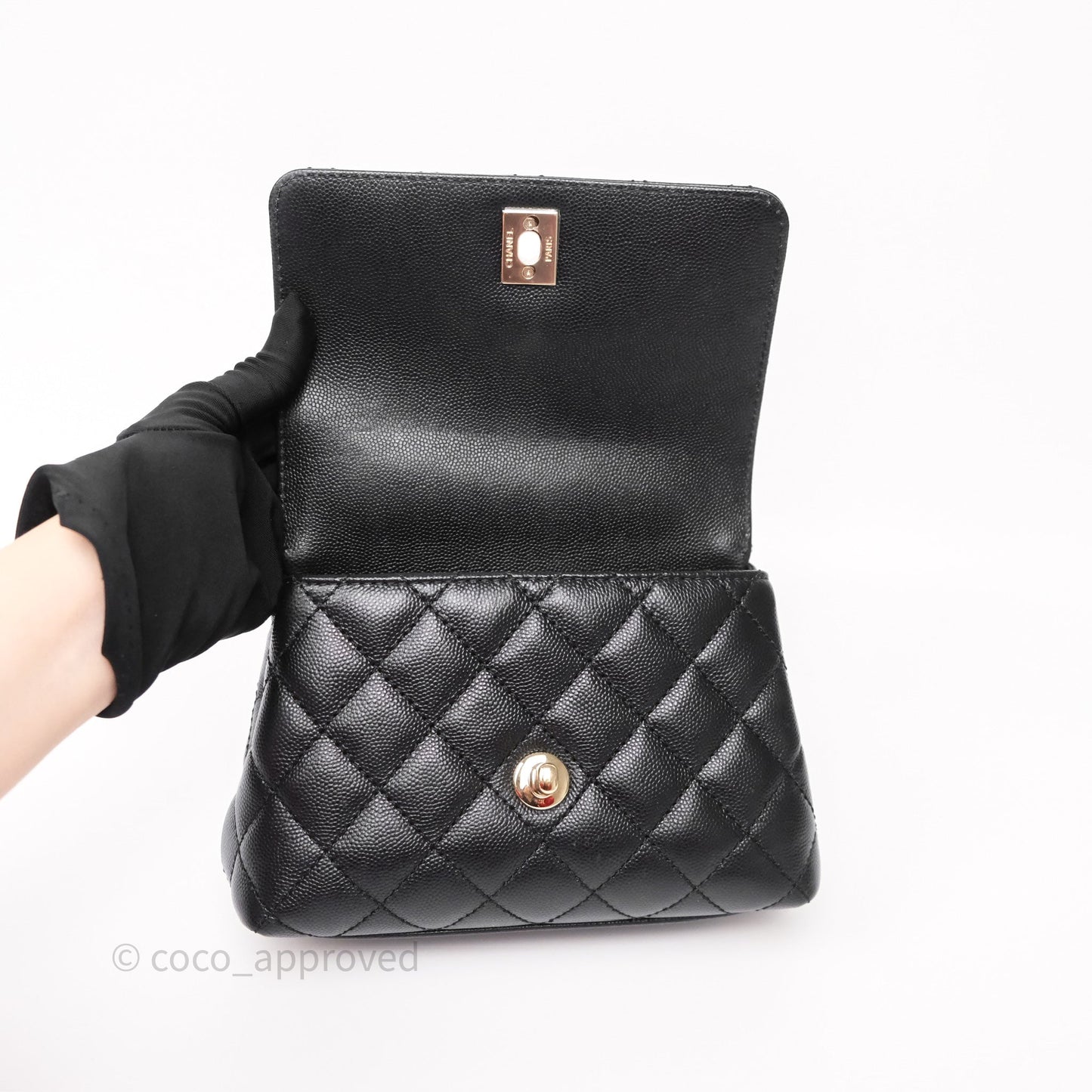 Chanel Mini Coco Handle Quilted Black Caviar Gold Hardware