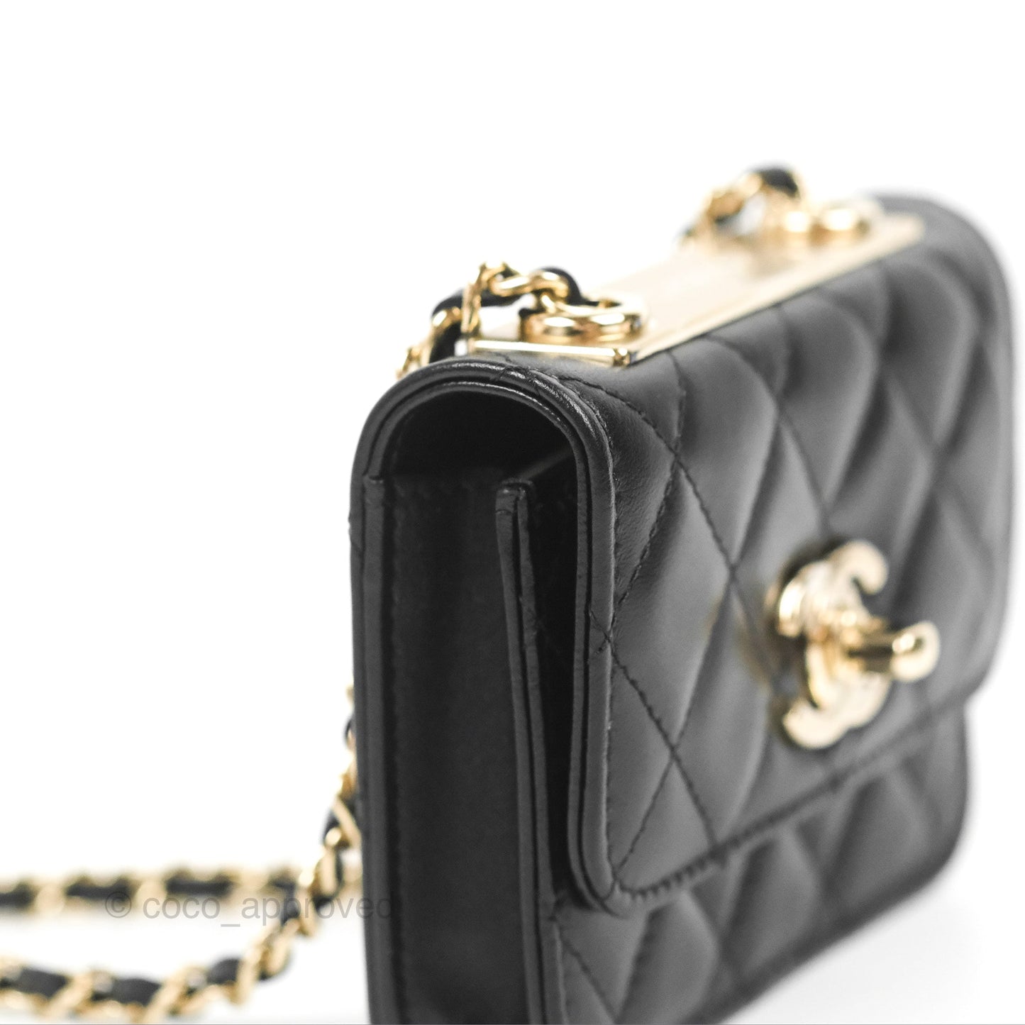 Chanel Mini Quilted Trendy CC Card Holder With Chain Black Lambskin Gold Hardware