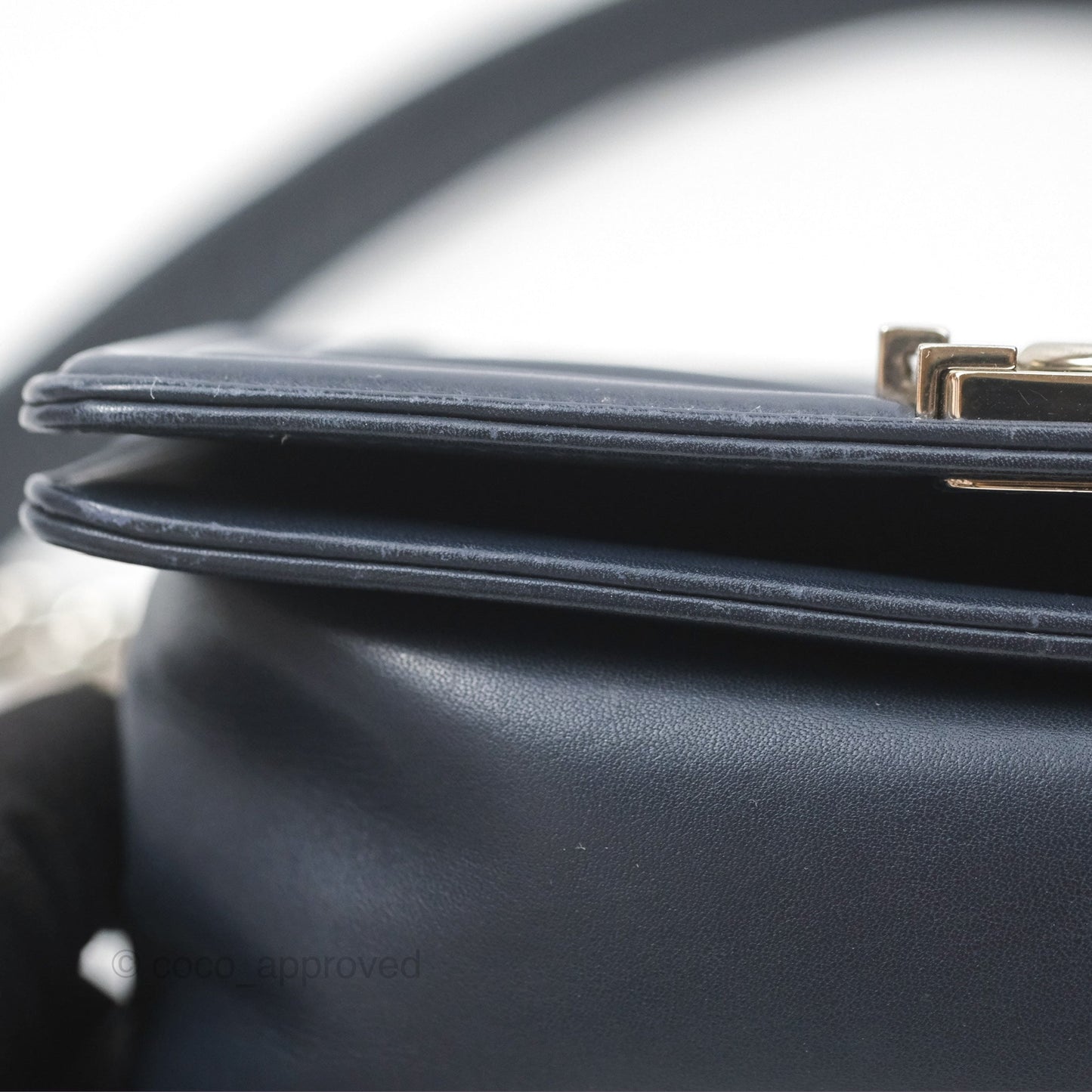Chanel Small Chevron Boy Navy Calfskin Silver Hardware