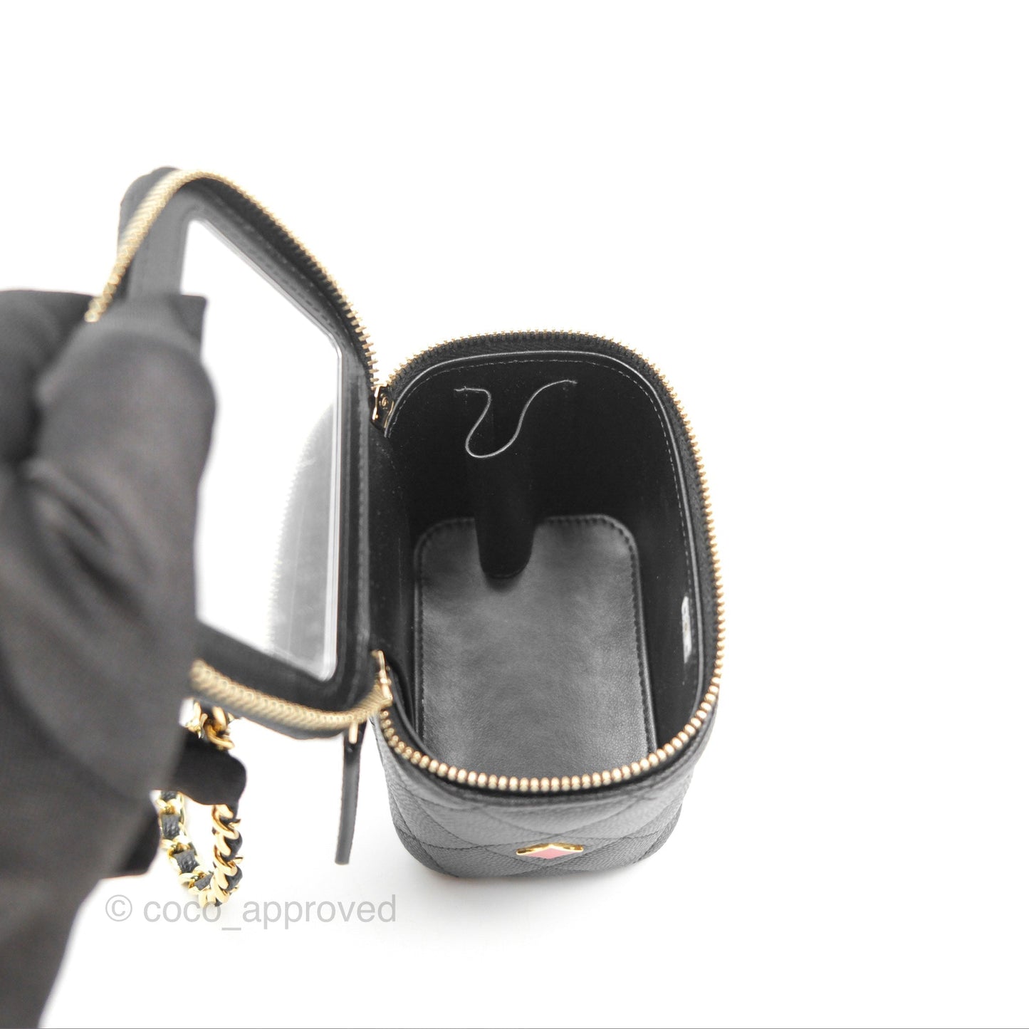 Chanel Mini Poker Vanity With Chain Black Caviar Gold Hardware