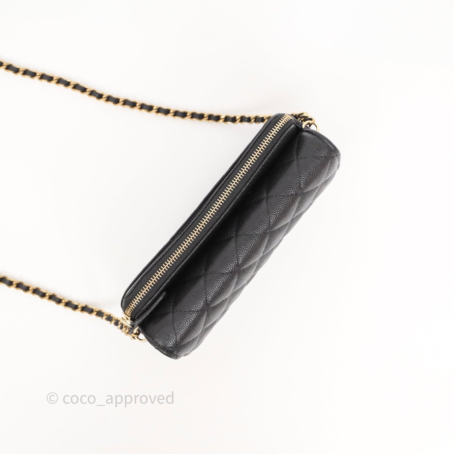 Chanel Classic Flap Phone Holder With Chain Black Caviar Gold Hardware