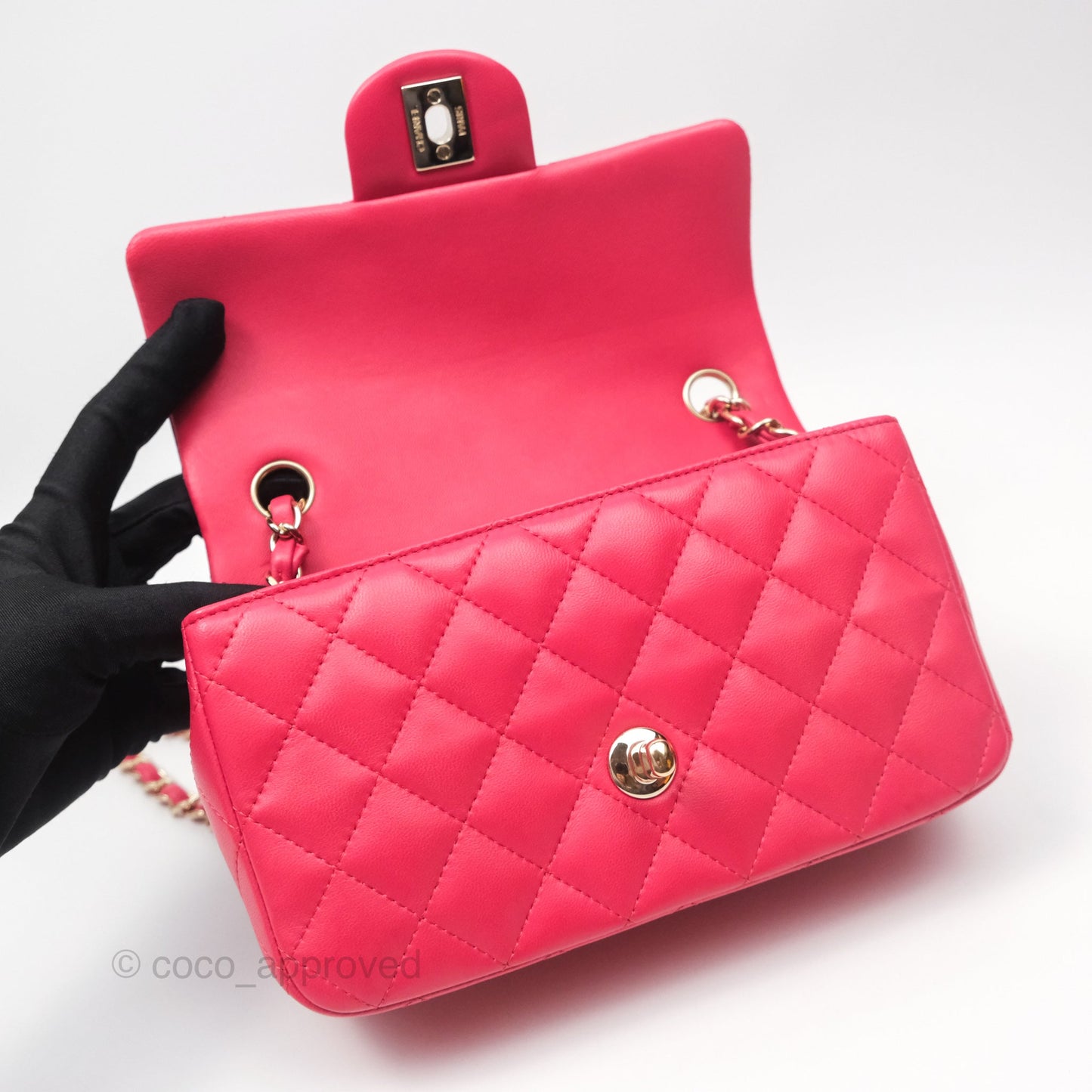 Chanel Quilted Mini Rectangular Flap Berry Red Lambskin Gold Hardware