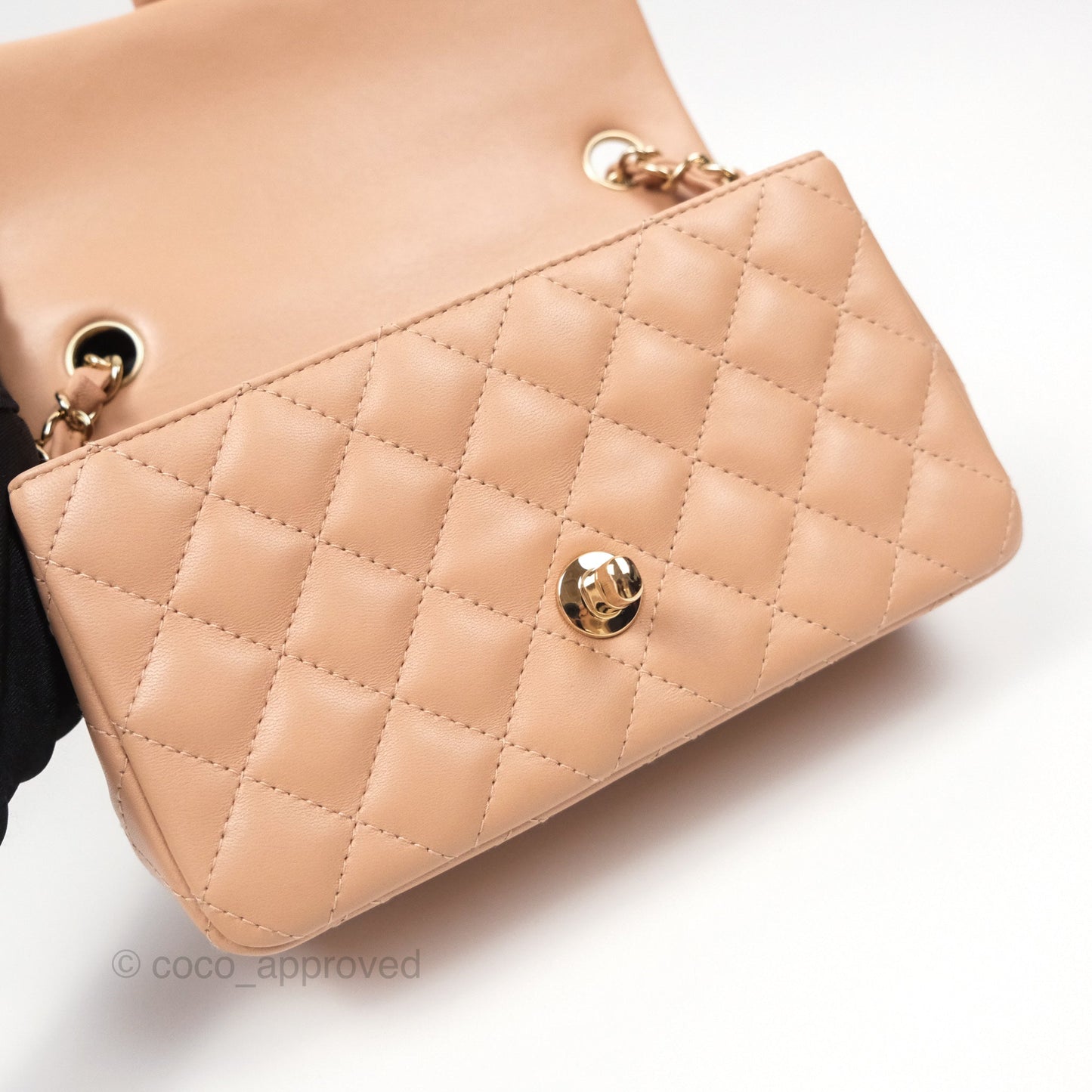 Chanel Quilted Mini Rectangular Flap Beige Lambskin Gold Hardware