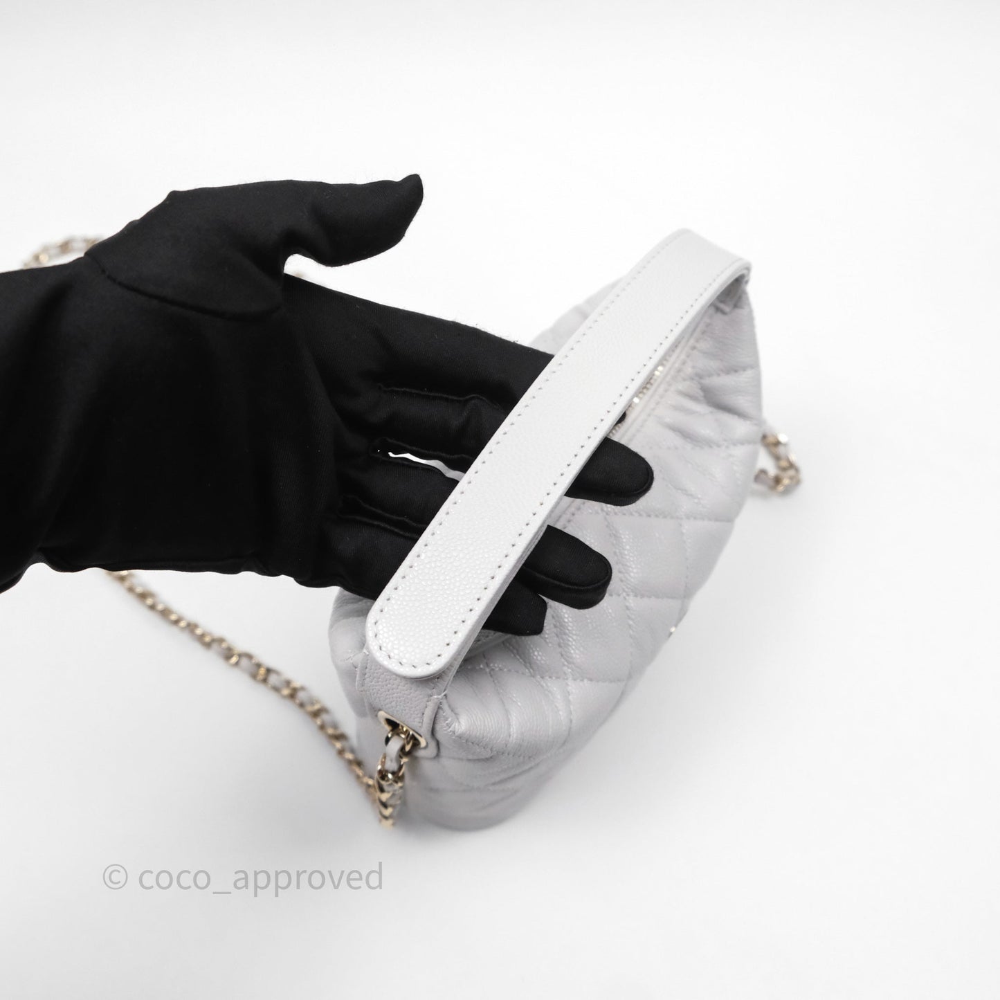 Chanel Quilted Hobo With Chain Light Grey Caviar Gold Hardware 25C