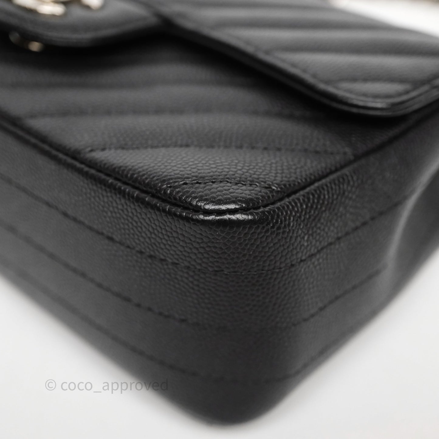 Chanel Mini Rectangular Flap Chevron Black Caviar Silver Hardware