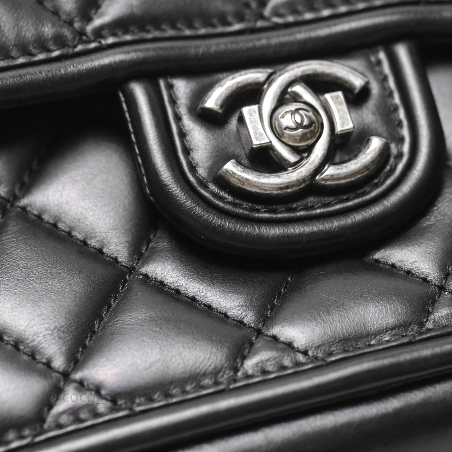 Chanel Quilted Large Prestige Top Handle Flap Calfskin Black Ruthenium Hardware