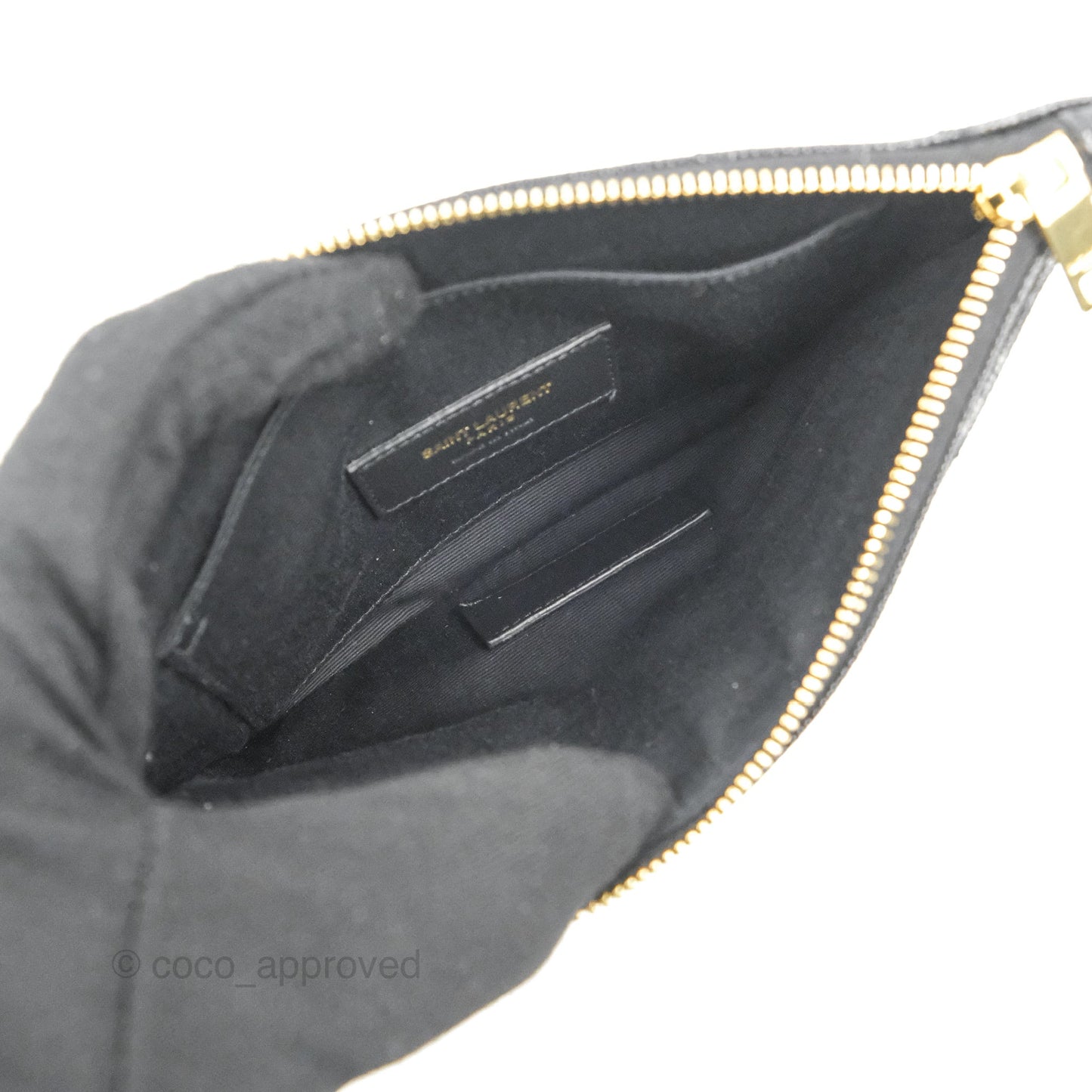 Saint Laurent Cassandre Matelasse Zipped Pouch Black Grained Leather Gold Hardware