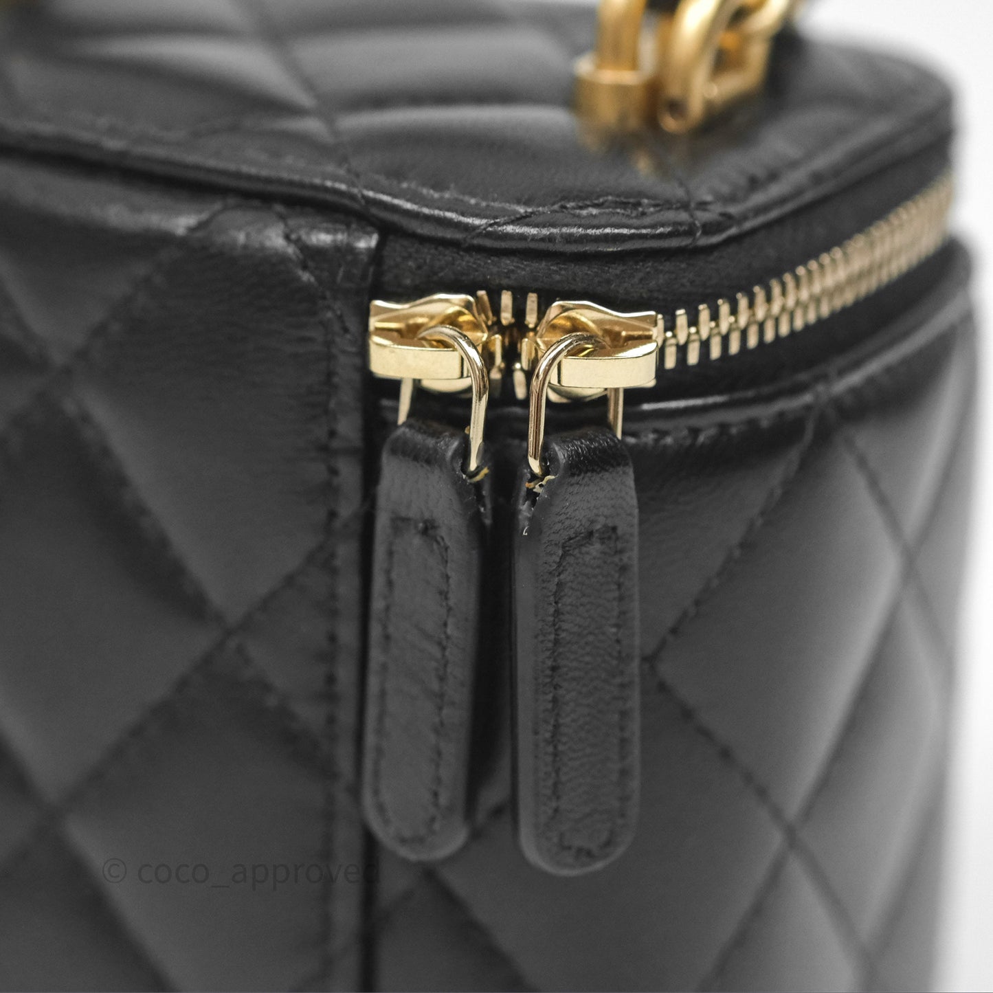 Chanel Mini Top Handle Vanity With Chain Black Lambskin Gold Hardware