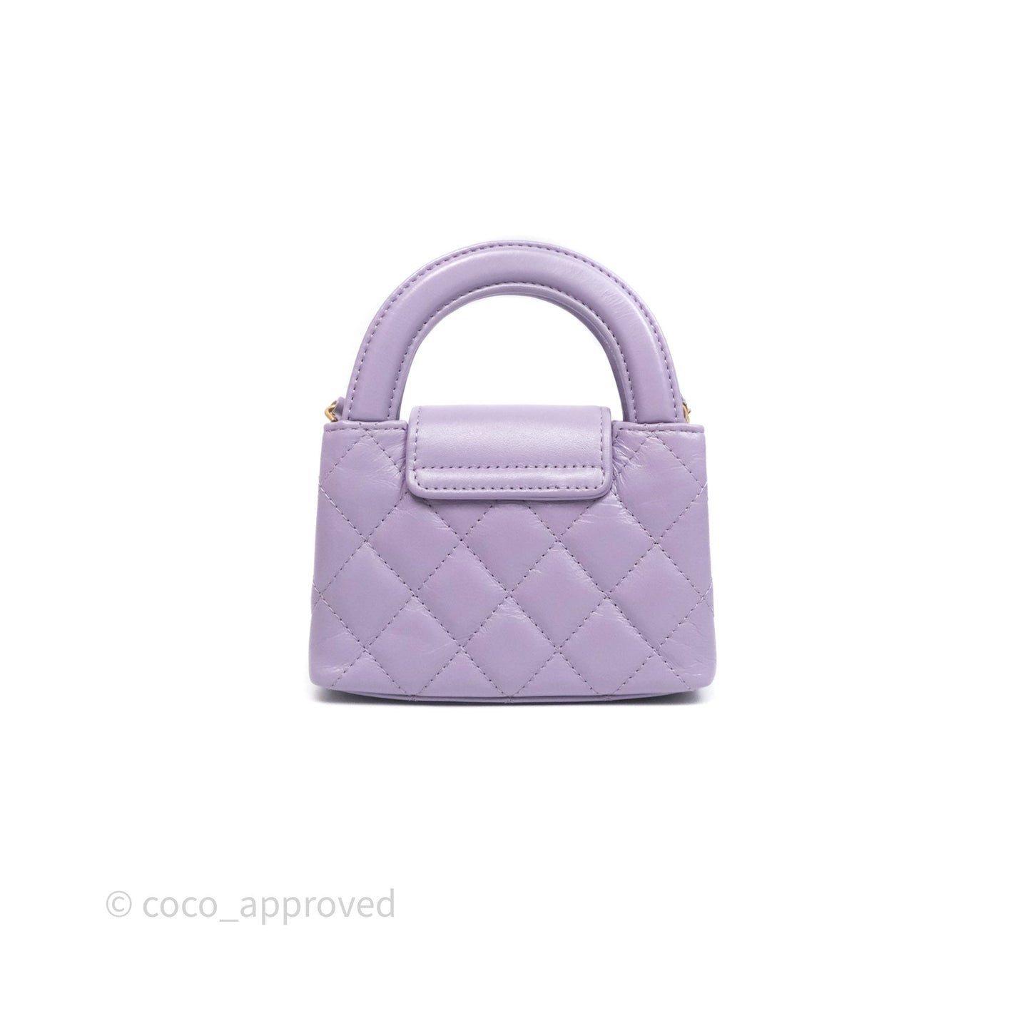 Chanel Mini Nano Kelly Bag Purple Shiny Calfskin Aged Gold Hardware