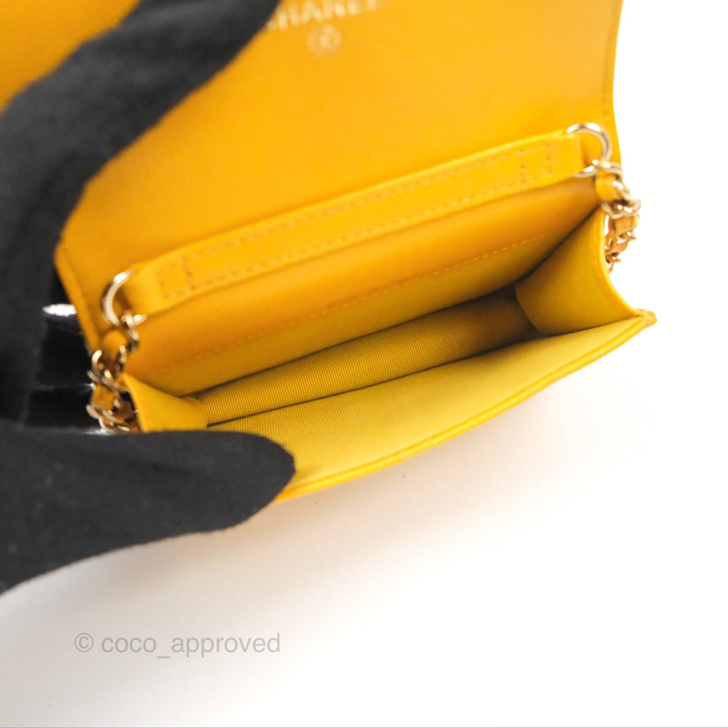 Chanel Mini Wallet With Chain Yellow Caviar Gold Hardware