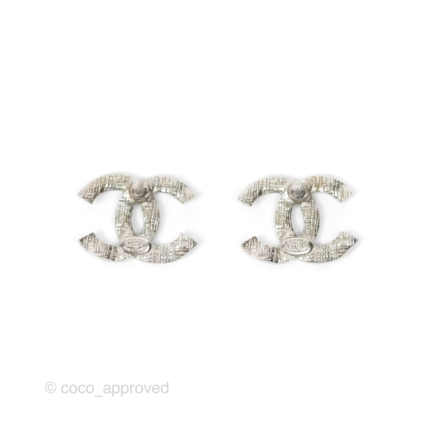 Chanel CC Crystals Earrings Silver Tone 20A