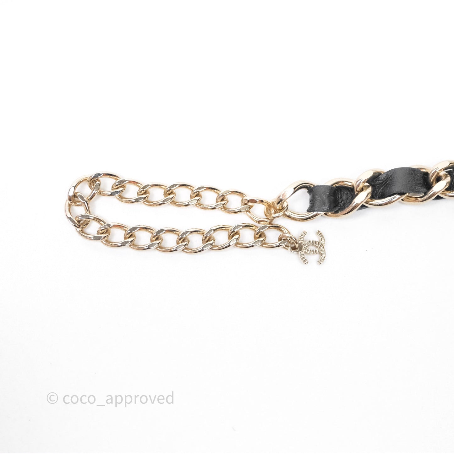 Chanel CC Black Leather Drop Necklace Gold Tone 22K