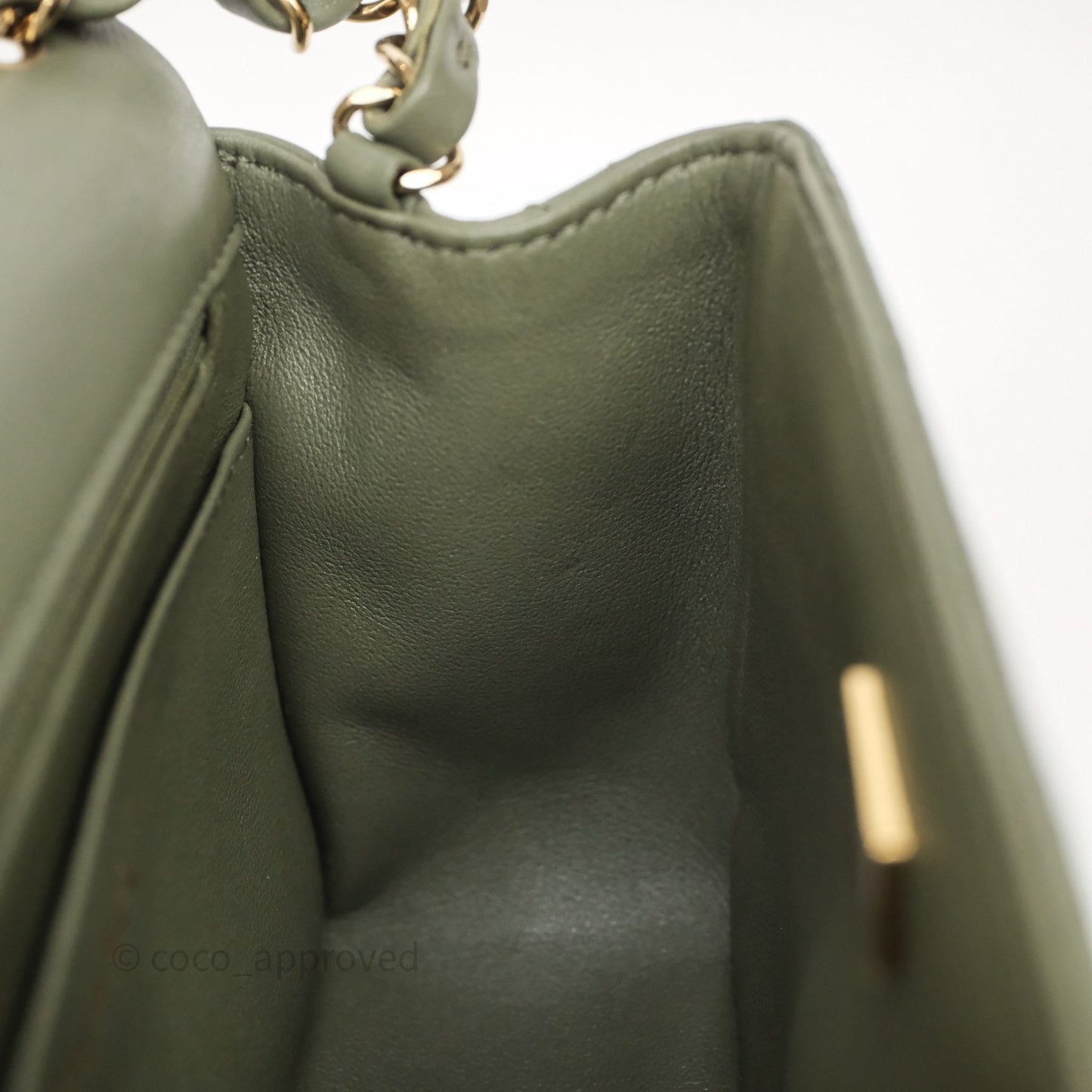 Chanel Quilted Mini Square Olive Green Lambskin Gold Hardware
