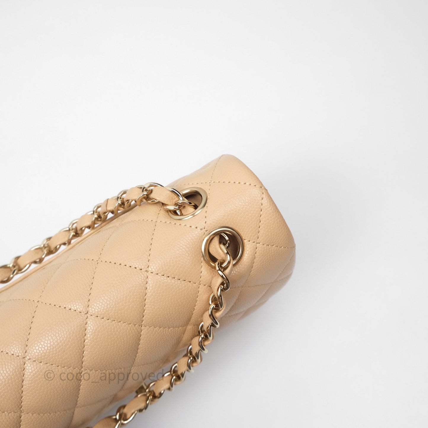 Chanel Classic Small S/M Quilted Flap Beige Caviar Gold Hardware
