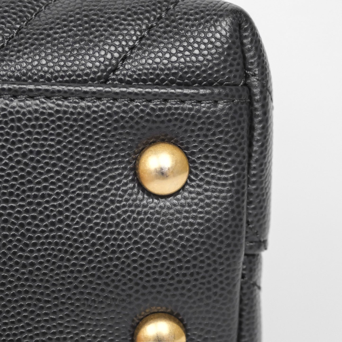 Chanel Small Coco Handle Chevron Dark Grey Caviar Aged Gold Hardware