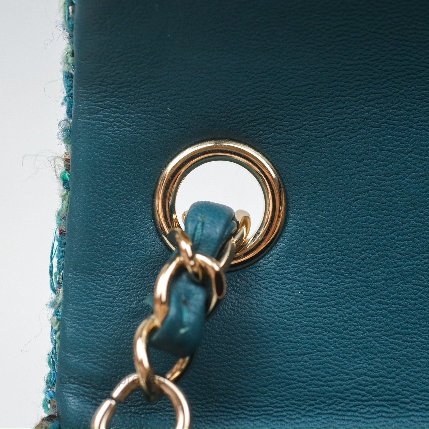 Chanel Mini Rectangular Flap Teal Tweed Gold Hardware