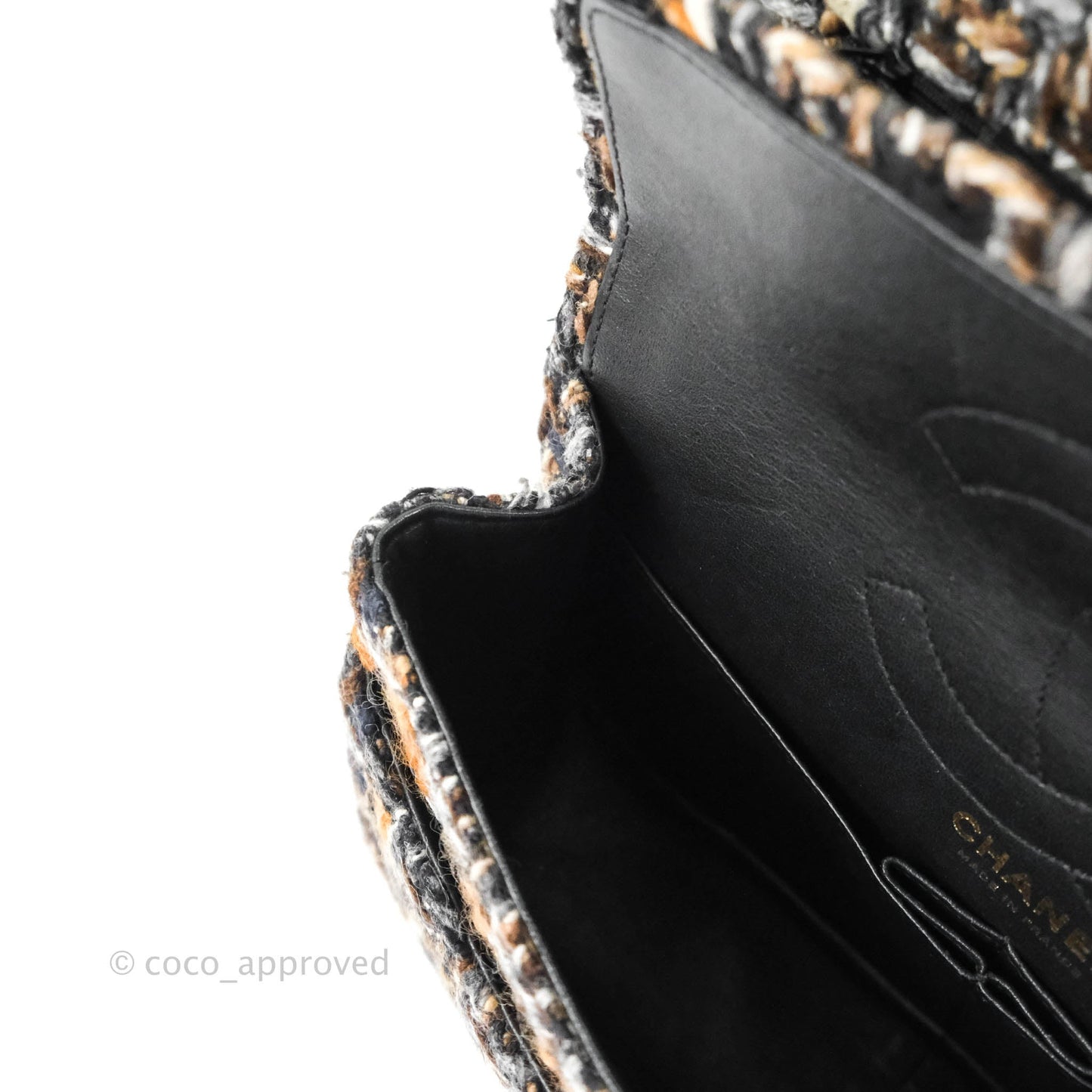 Chanel Quilted Reissue 226 Tweed Navy Brown Aged Gold Hardware