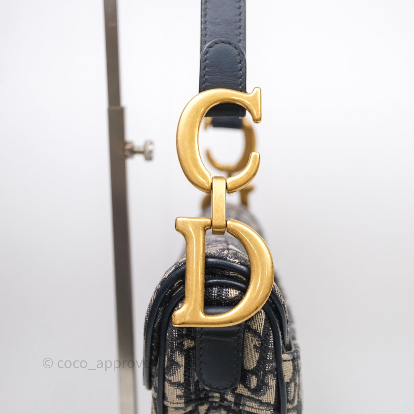 Christian Dior Saddle Bag Navy Dior Oblique Embroidery Gold Hardware