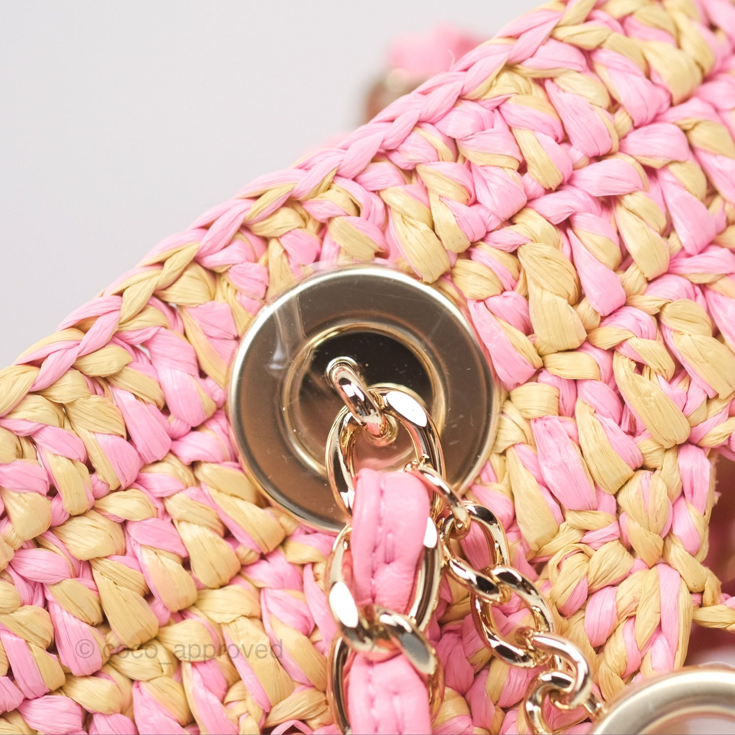 Chanel Coco Beach Bag Raffia Effect Braided Pink Beige Gold Hardware 24A