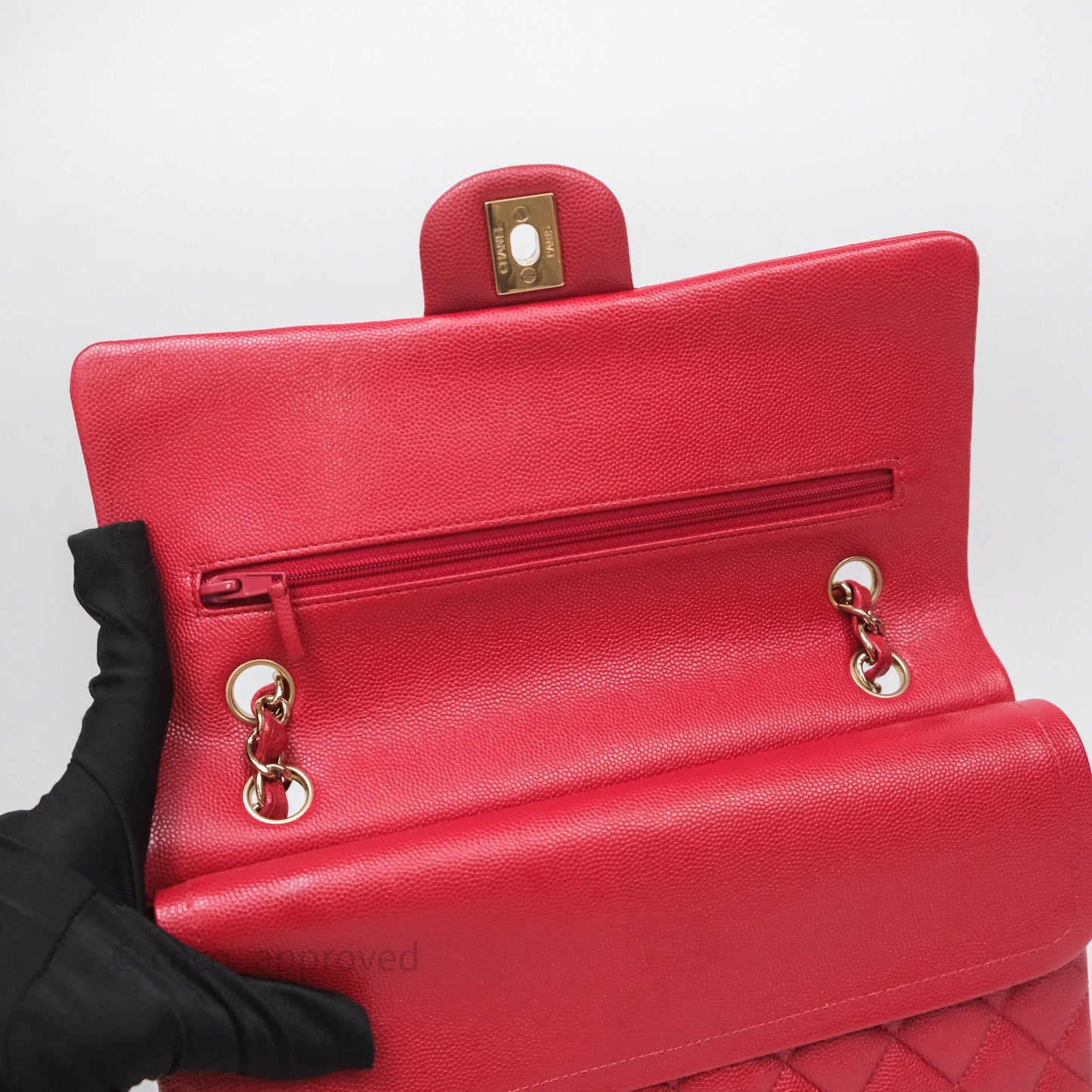 Chanel Classic M/L Medium Flap Quilted Red Caviar Gold Hardware
