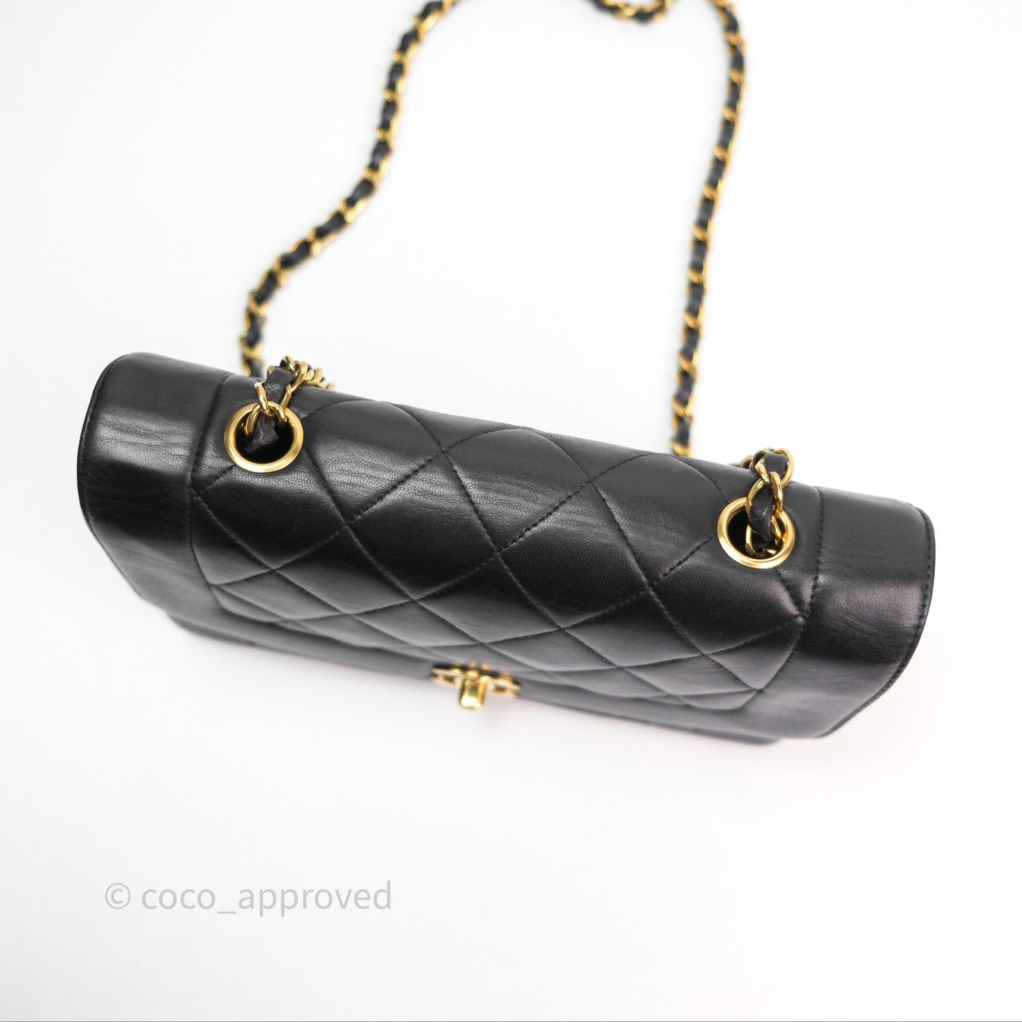Chanel Vintage Quilted Small Classic Diana Flap Bag Black Lambskin 24K Gold Hardware