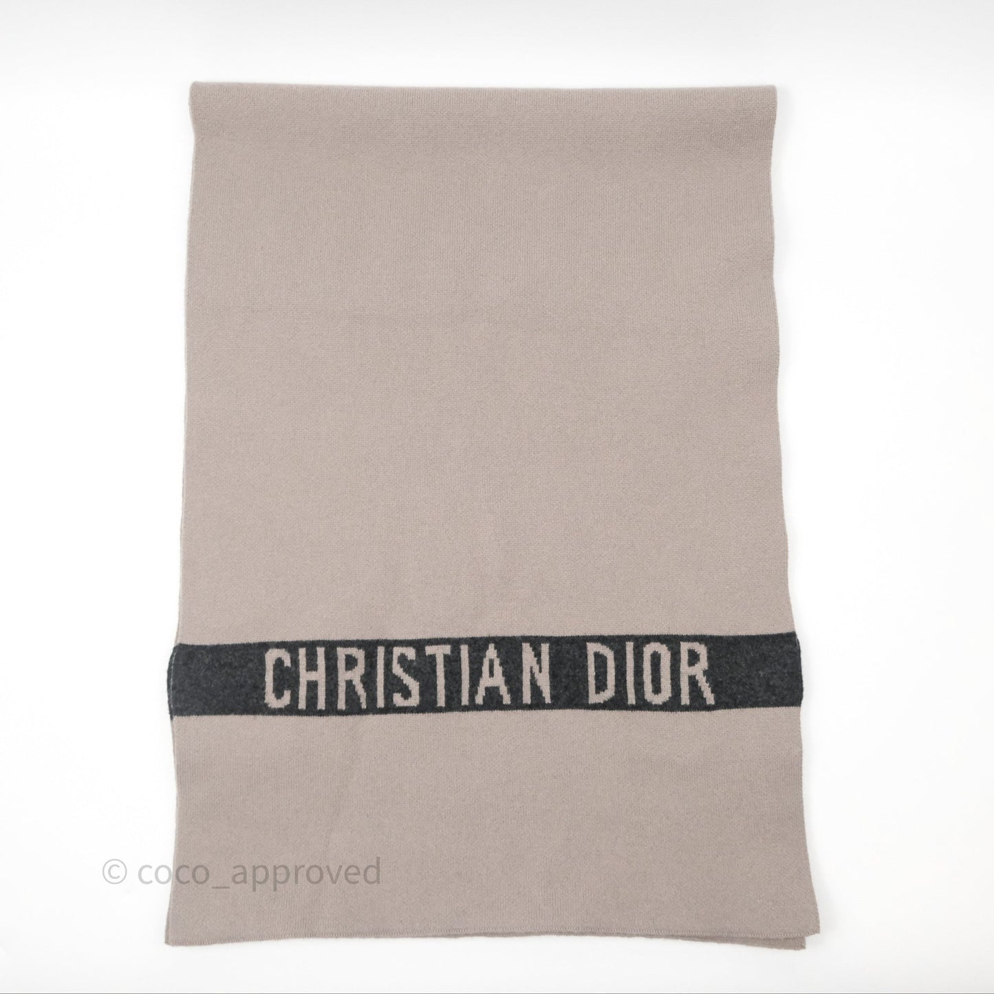 Christian Dior Logo Stripe Cashmere Scarf Taupe/ Black