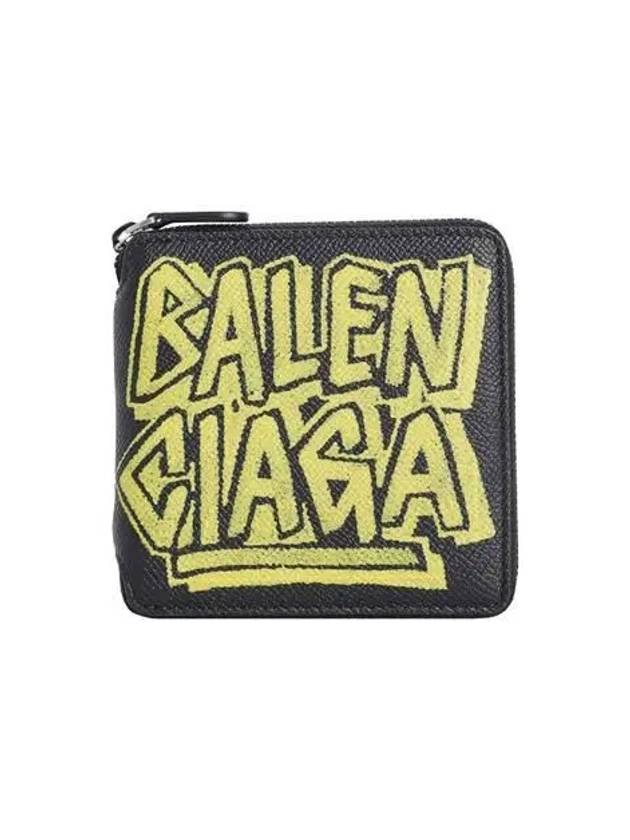 Luxury Balenciaga Paris Gravity Logo Leather Zipper Half Wallet Black