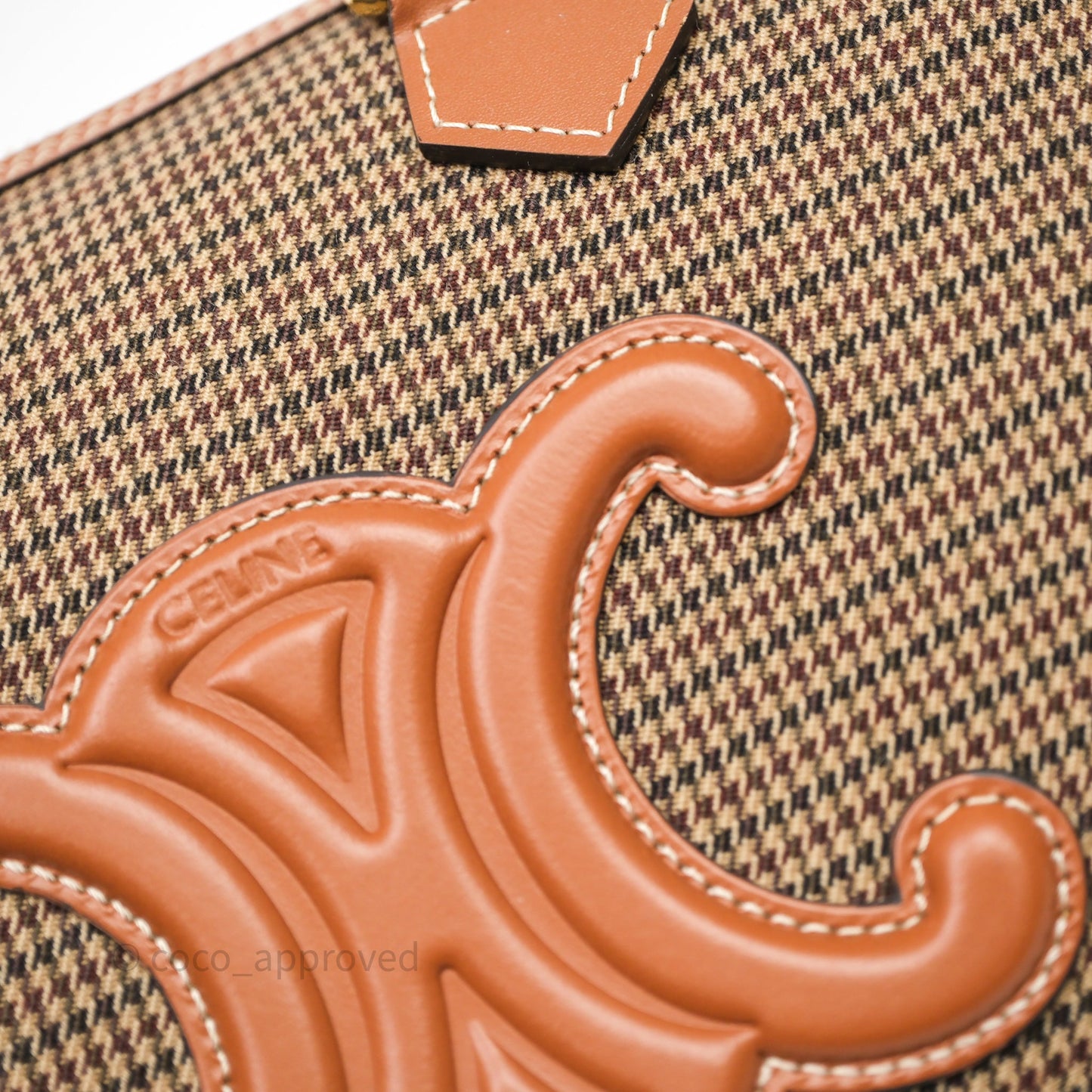 Celine Small Brown Houndstooth Boston Cuir Triomphe Tan Smooth Calfskin Bag