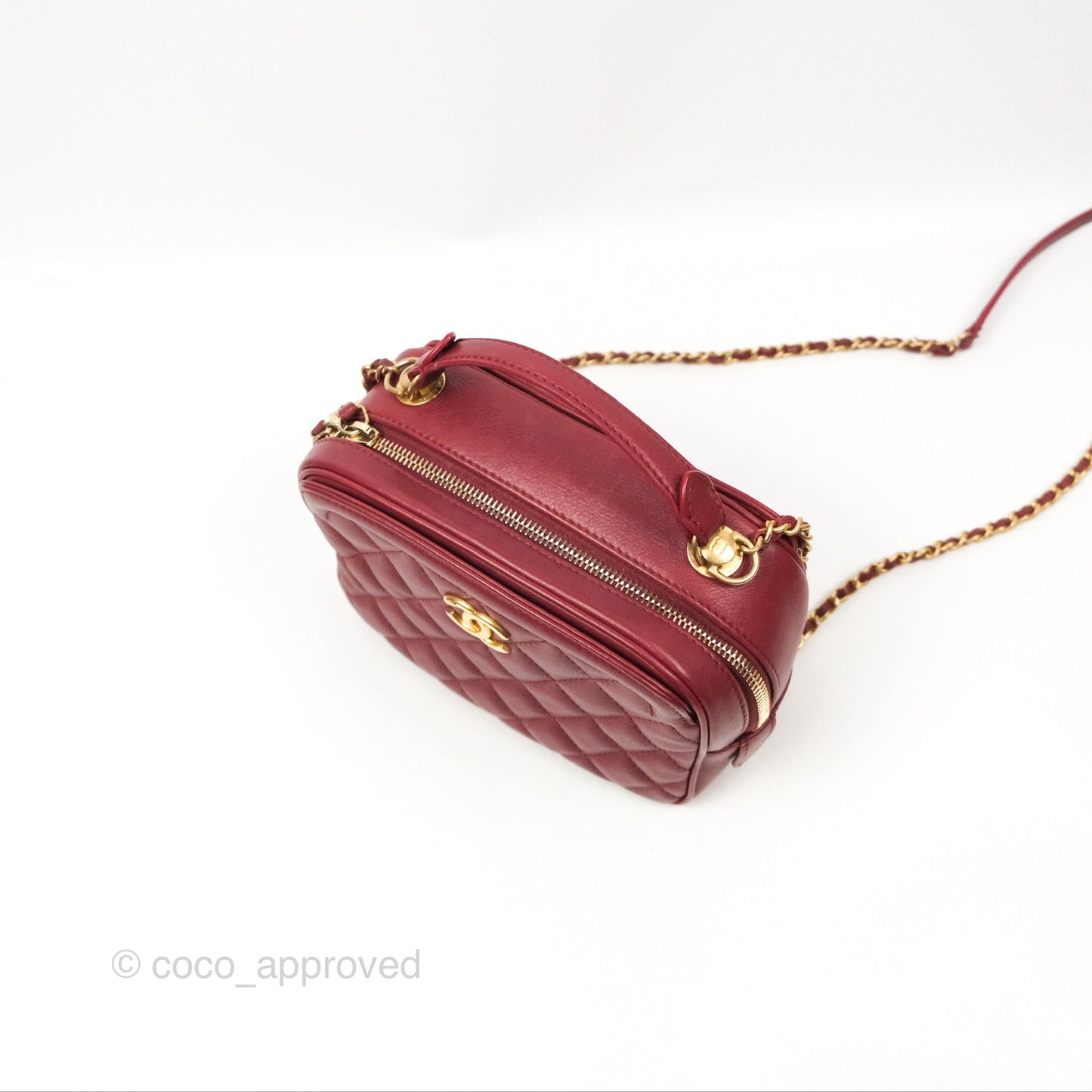 Chanel Quilted CC Small Vanity Case Dark Red Calfskin