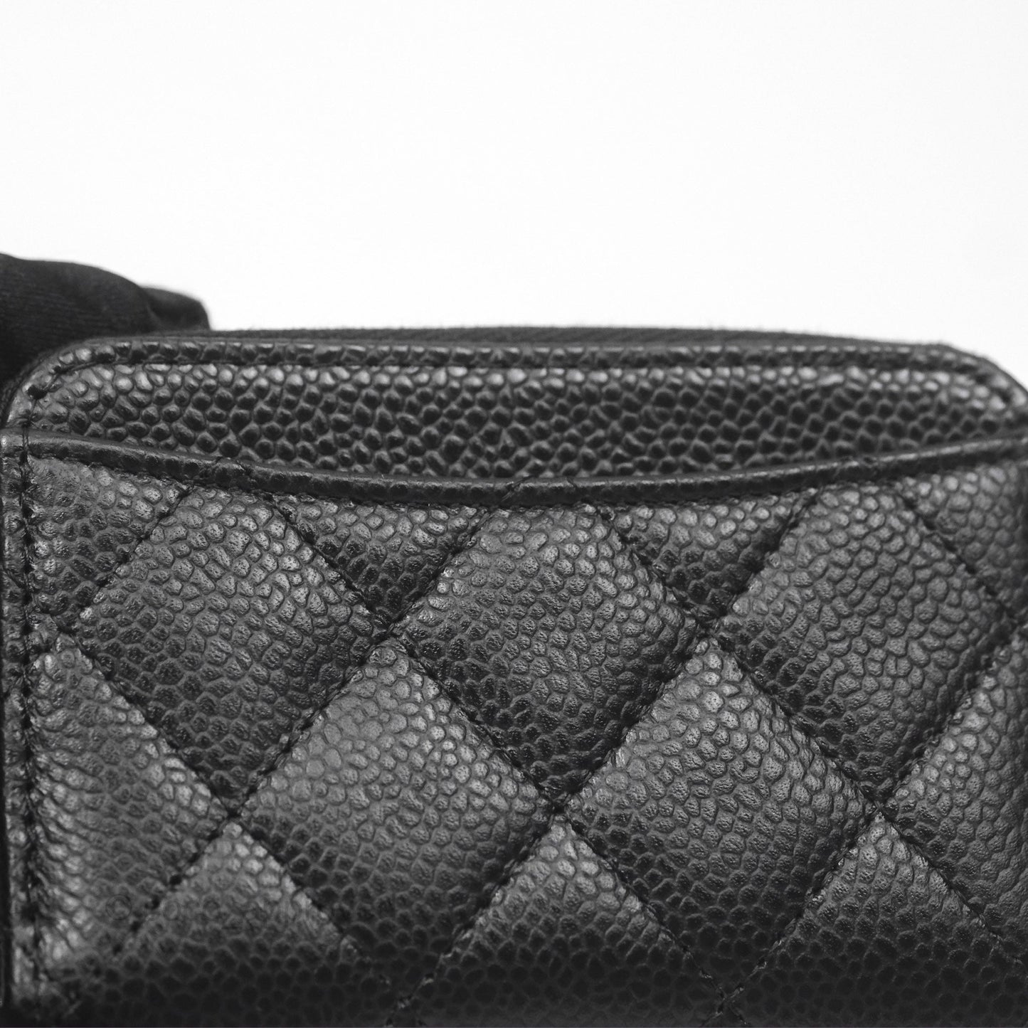 Chanel Quilted Zip Card Holder Black Caviar Silver Hardware