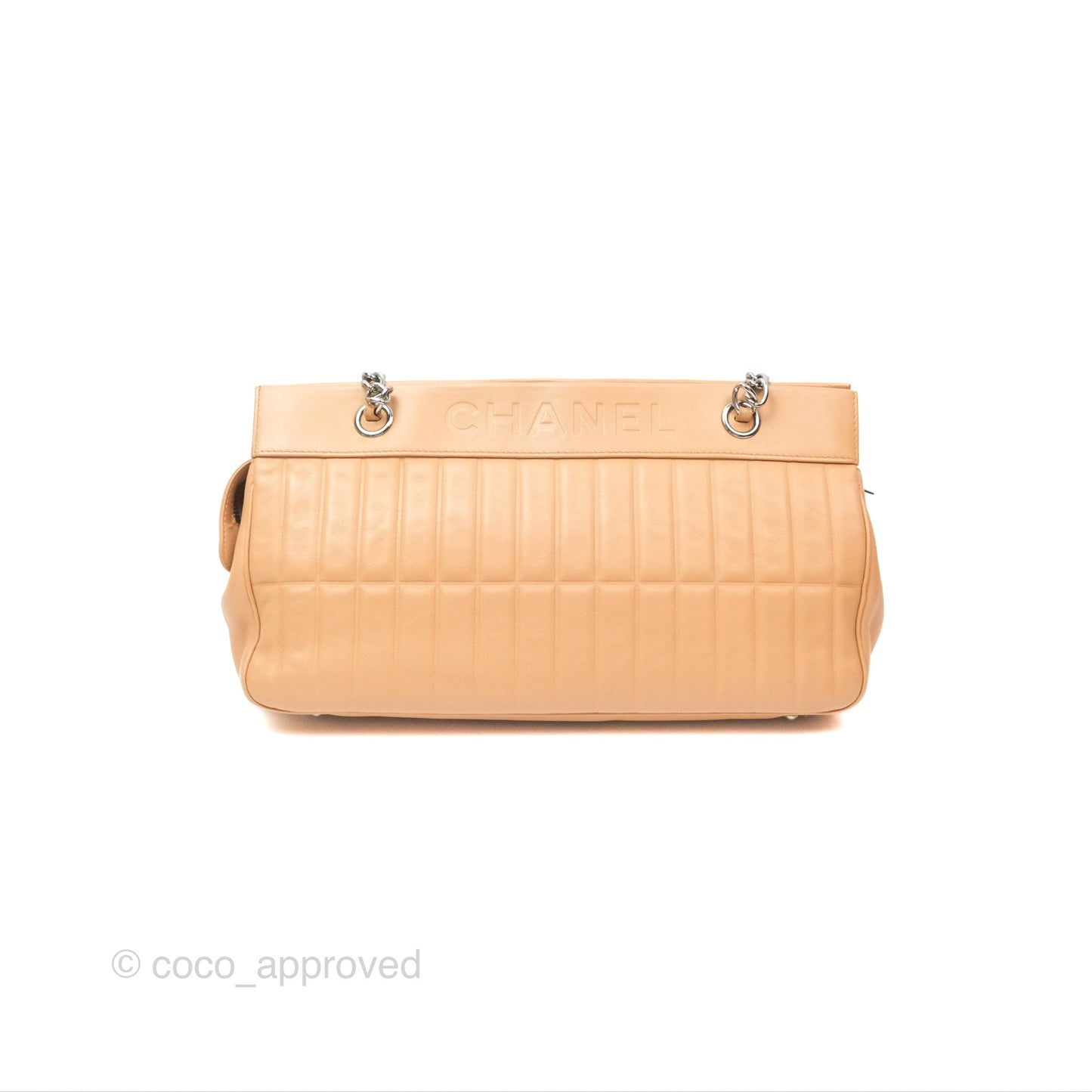 Chanel Vertical Quilted Lax East West Shoulder Bag Beige Calfskin
