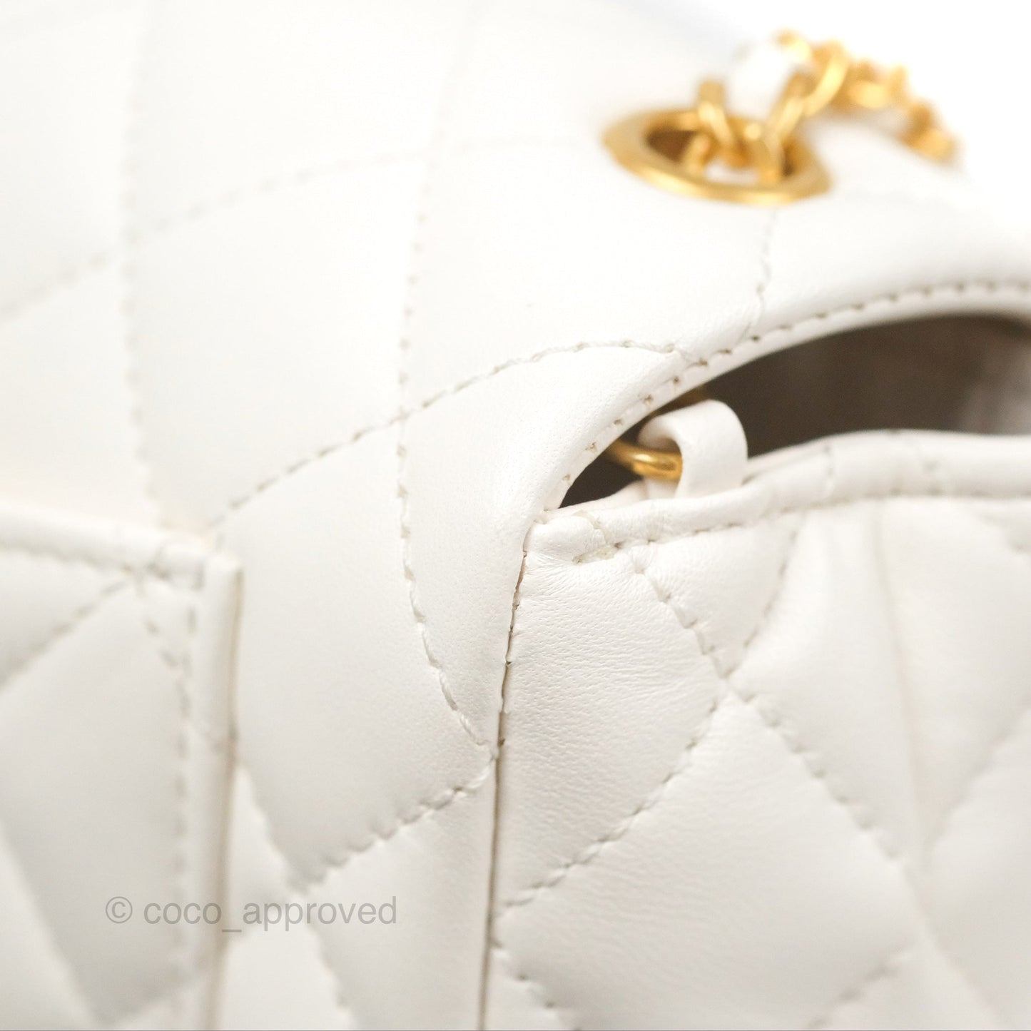 Chanel Mini Flap Bag with Coco Heart Chain White Lambskin Aged Gold Hardware