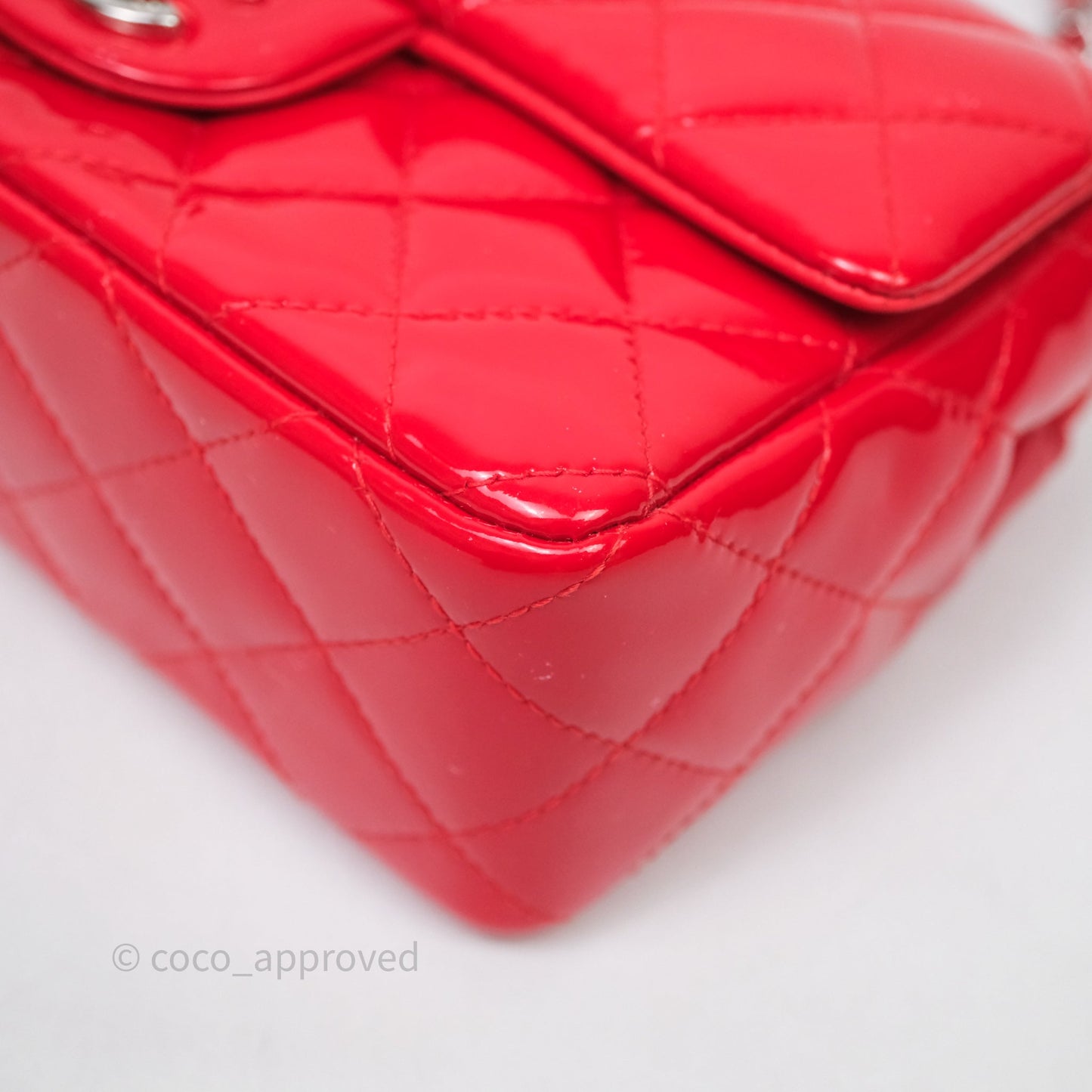 Chanel Mini Rectangular Quilted Red Patent Silver Hardware