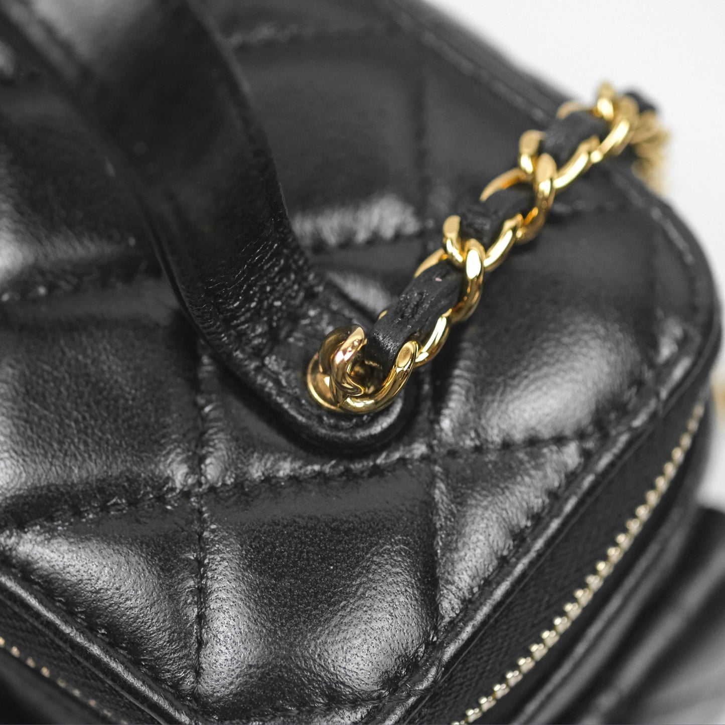 Chanel Cargo Pocket Top Handle Vanity with Chain Black Shiny Lambskin Gold Hardware 22K